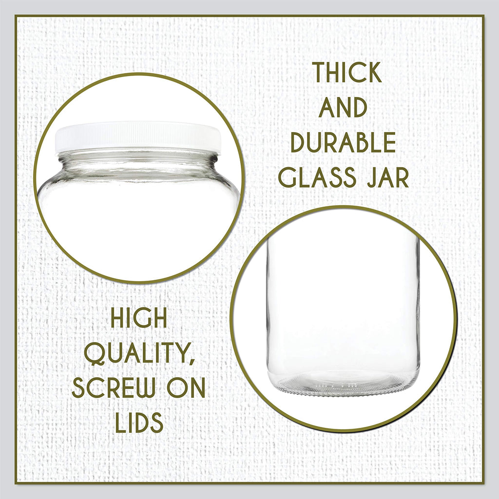 kitchentoolz 1 Gallon Glass Jar Wide Mouth with Airtight Foam Lined Plastic Lid - Large Mason Jar for Fermenting Kombucha Kefir - Storing and Canning (4)