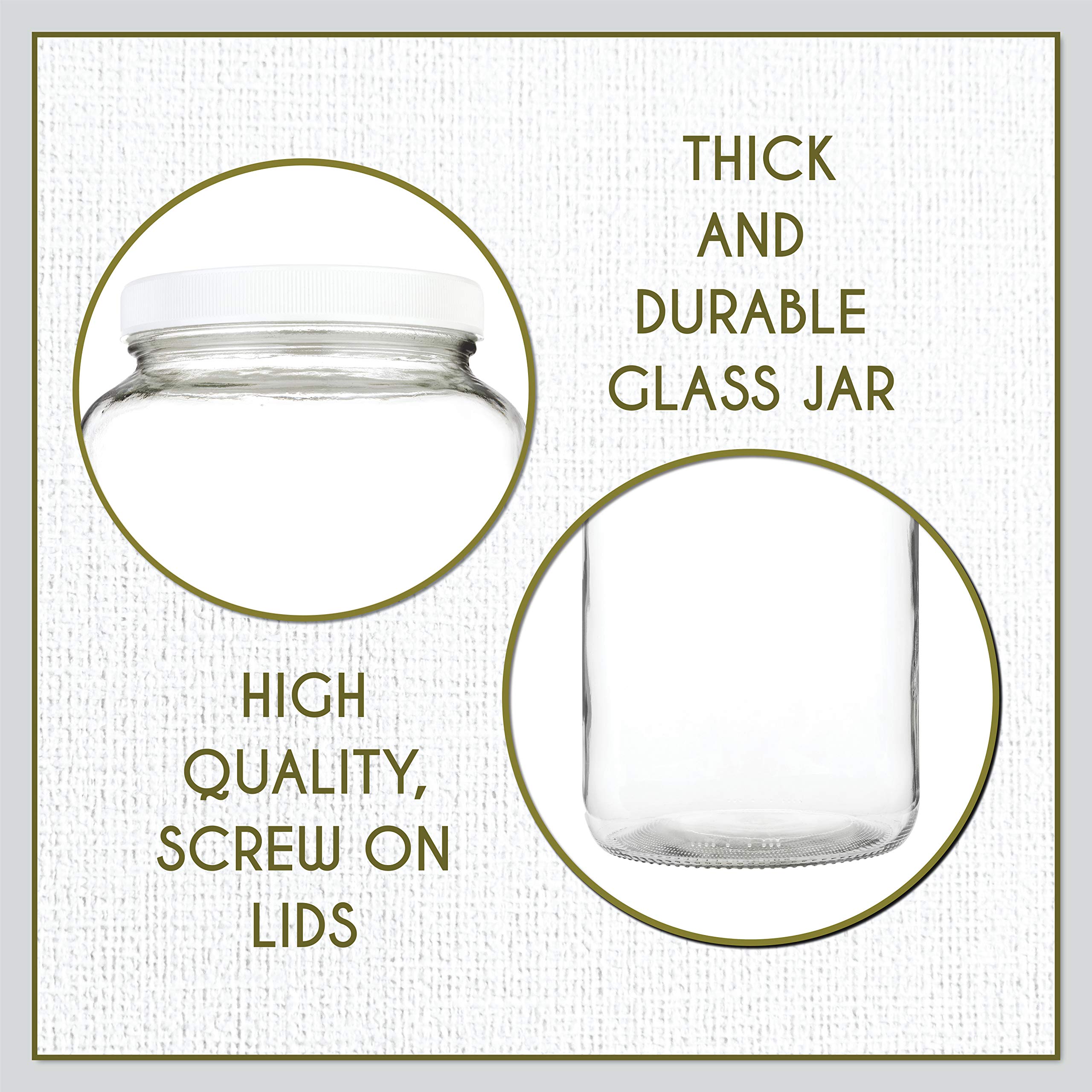 kitchentoolz 1 Gallon Glass Jar Wide Mouth with Airtight Foam Lined Plastic Lid - Large Mason Jar for Fermenting Kombucha Kefir - Storing and Canning (4)