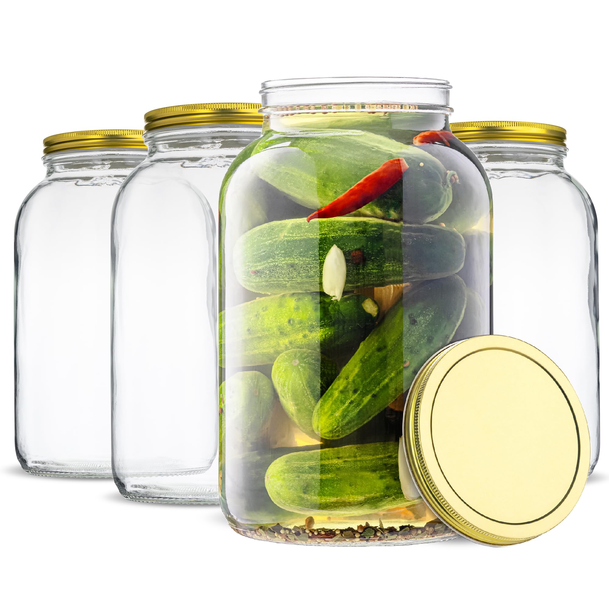 kitchentoolz 1 Gallon Glass Jar with Lid – Gallon Mason Wide Mouth Large Glass Jar for Fermenting, Pickling, Canning, Fermentation Jar, Kombucha, and Food Storage – 1 Gallon Jar Made in USA