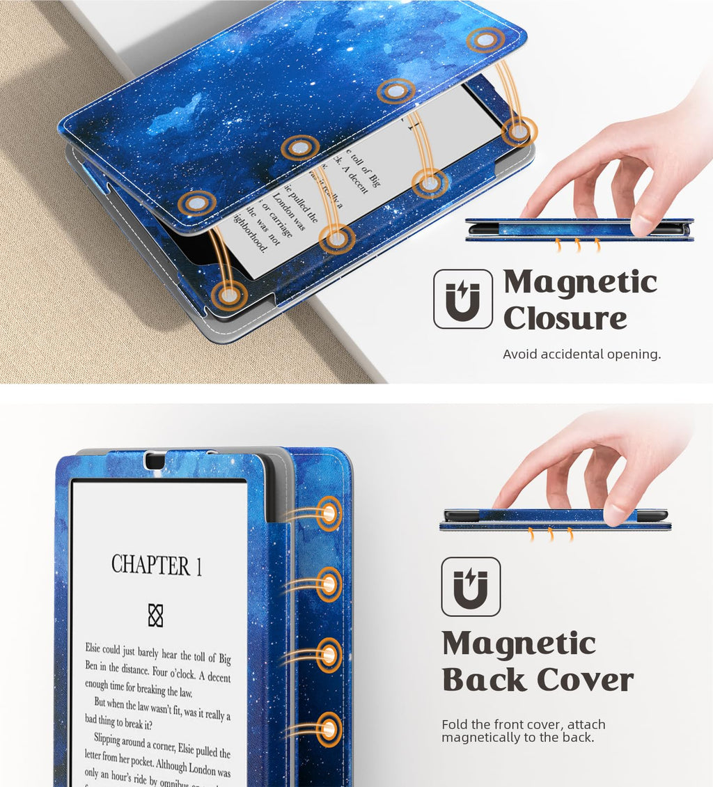 MoKo Case for 7"/6.8" Kindle Paperwhite(12th/11th Generation-2024/2021) and Kindle Colorsoft Signature Edition, Slim PU Shell Cover Case with Auto-Wake/Sleep for Kindle Paperwhite 2024, Flowers
