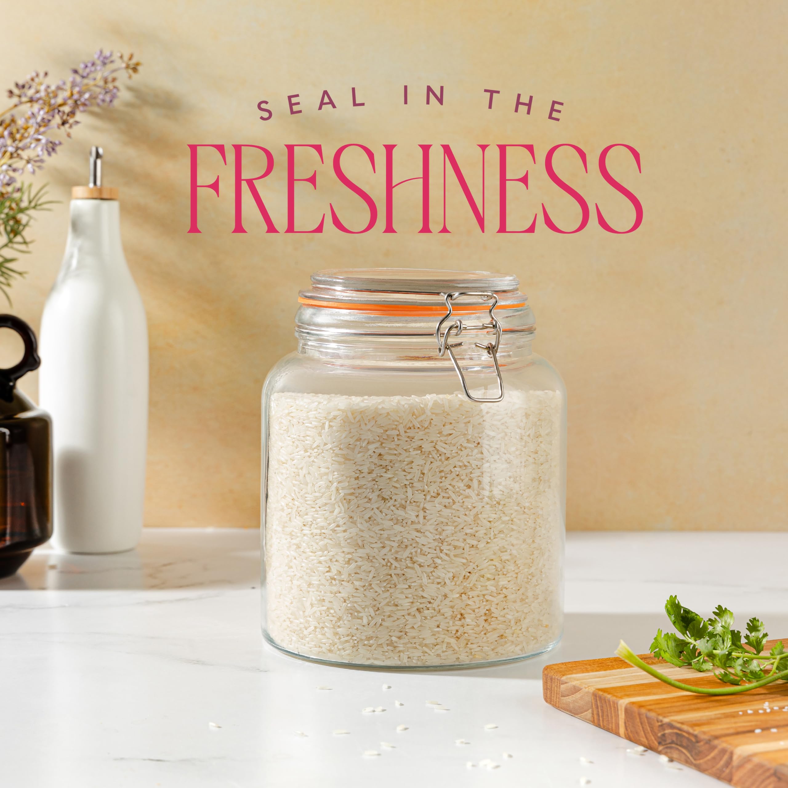 kitchentoolz Large 1 Gallon Glass Mason Jar Extra Wide-Mouth with Hinged Lids, Airtight Leakproof Glass Canning Jars, Container for Preserving, Overnight Oats - Pack of 1