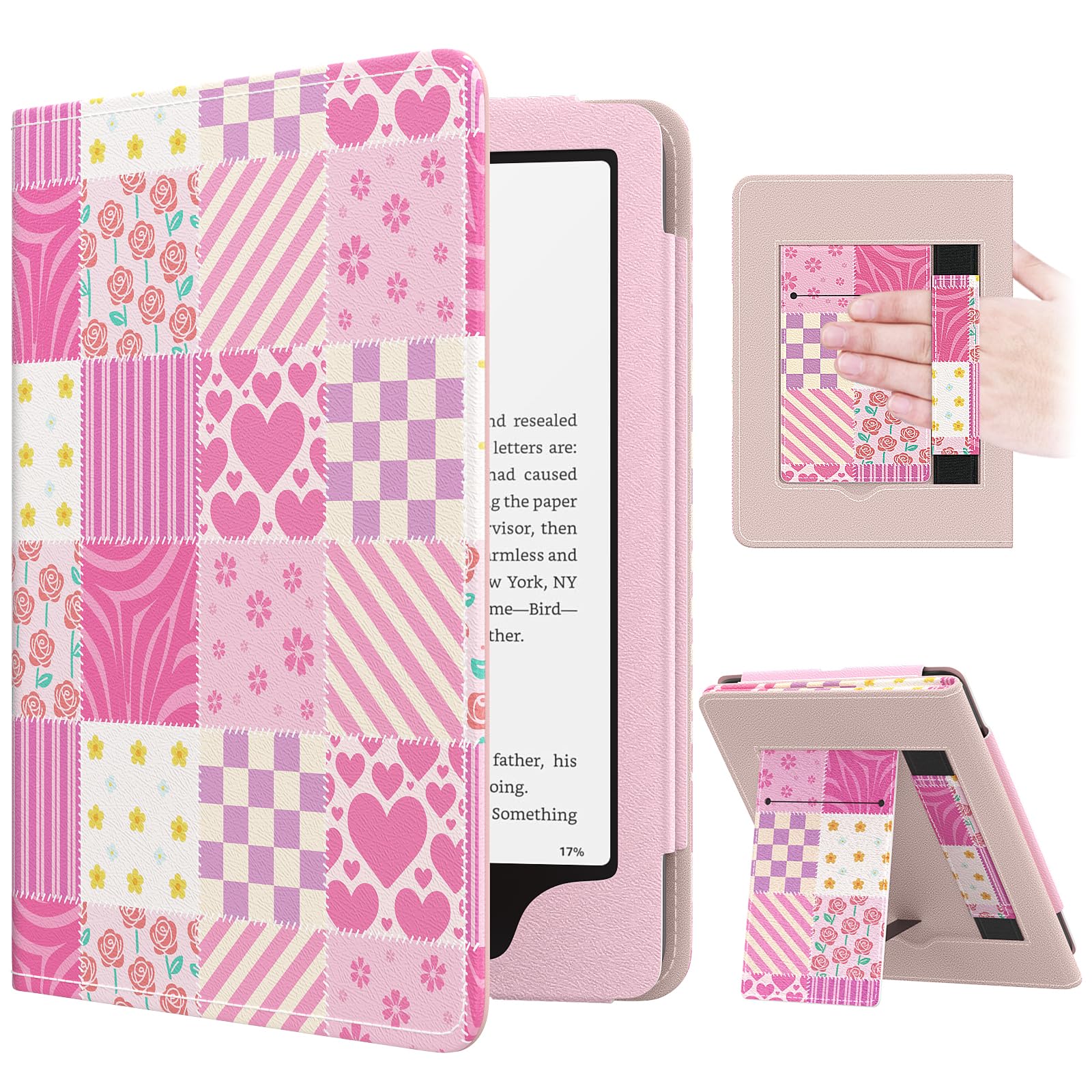 MoKo Case for 7"/6.8" Kindle Paperwhite(12th/11th Generation-2024/2021) and Kindle Colorsoft Signature Edition, Slim PU Shell Cover Case with Auto-Wake/Sleep for Kindle Paperwhite 2024, Flowers