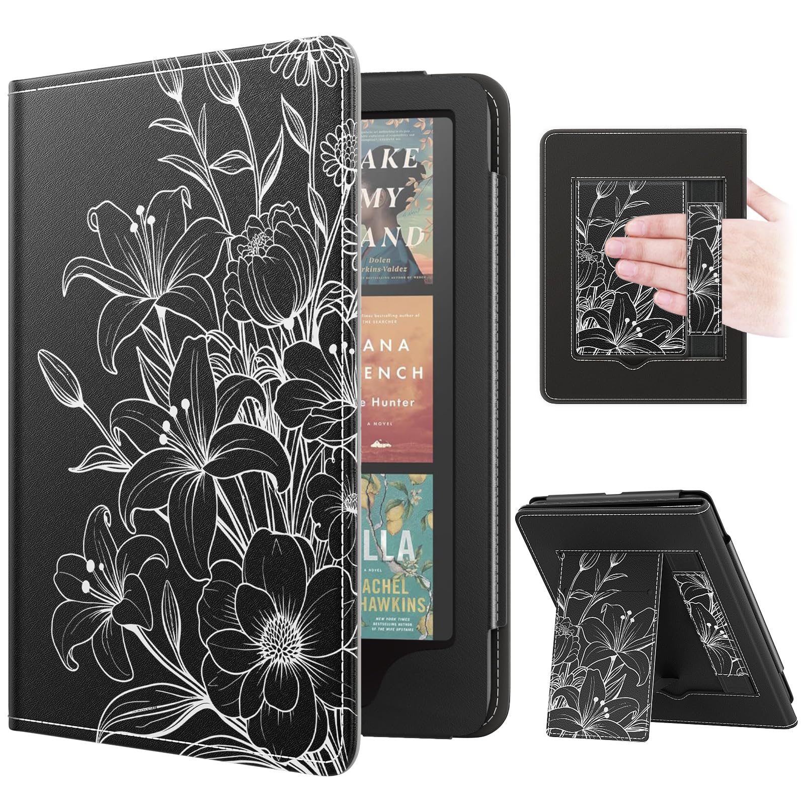 MoKo Case for 7"/6.8" Kindle Paperwhite(12th/11th Generation-2024/2021) and Kindle Colorsoft Signature Edition, Slim PU Shell Cover Case with Auto-Wake/Sleep for Kindle Paperwhite 2024, Flowers