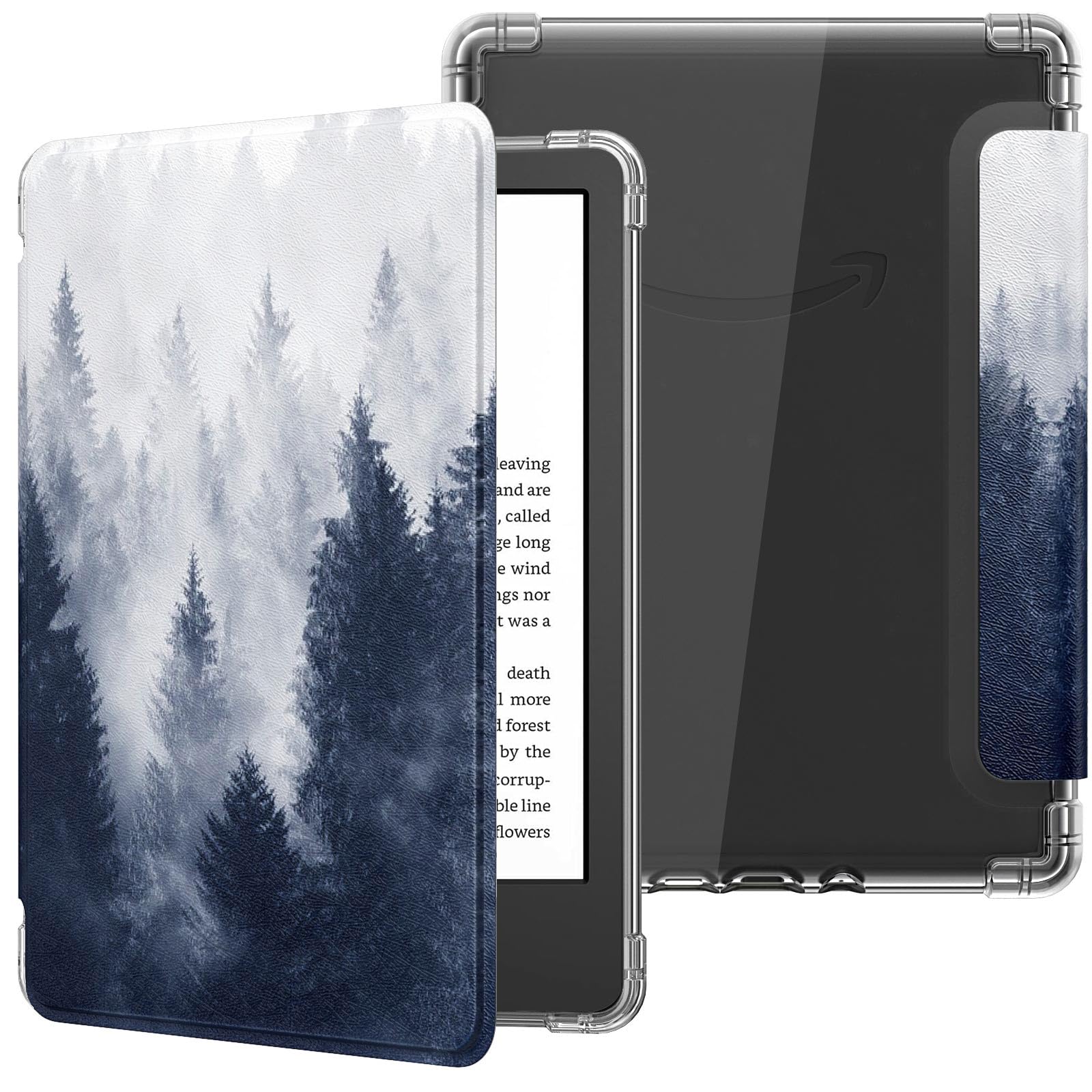 MoKo Case for 6" Kindle (11th Generation-2024/2022 Release), Ultra Clear Soft Flexible Transparent TPU Back Cover Light Shell with Auto Wake/Sleep for Kindle 11th Generation 2024, White Blue Floral