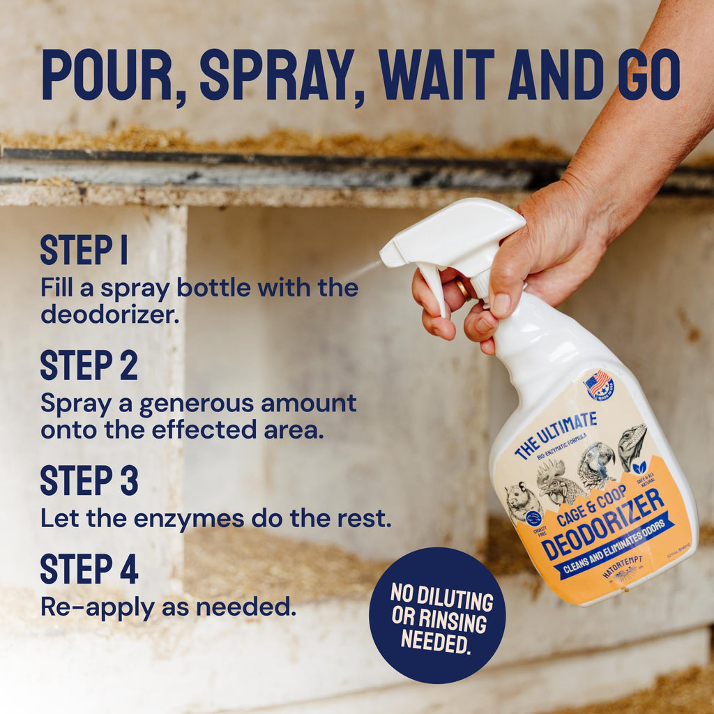 Hatortempt Chicken Coop Deodorizer & Cleaner Spray - 32 fl oz, Unscented - Ammonia Control Odor Eliminator & Coop Refresher for Chickens