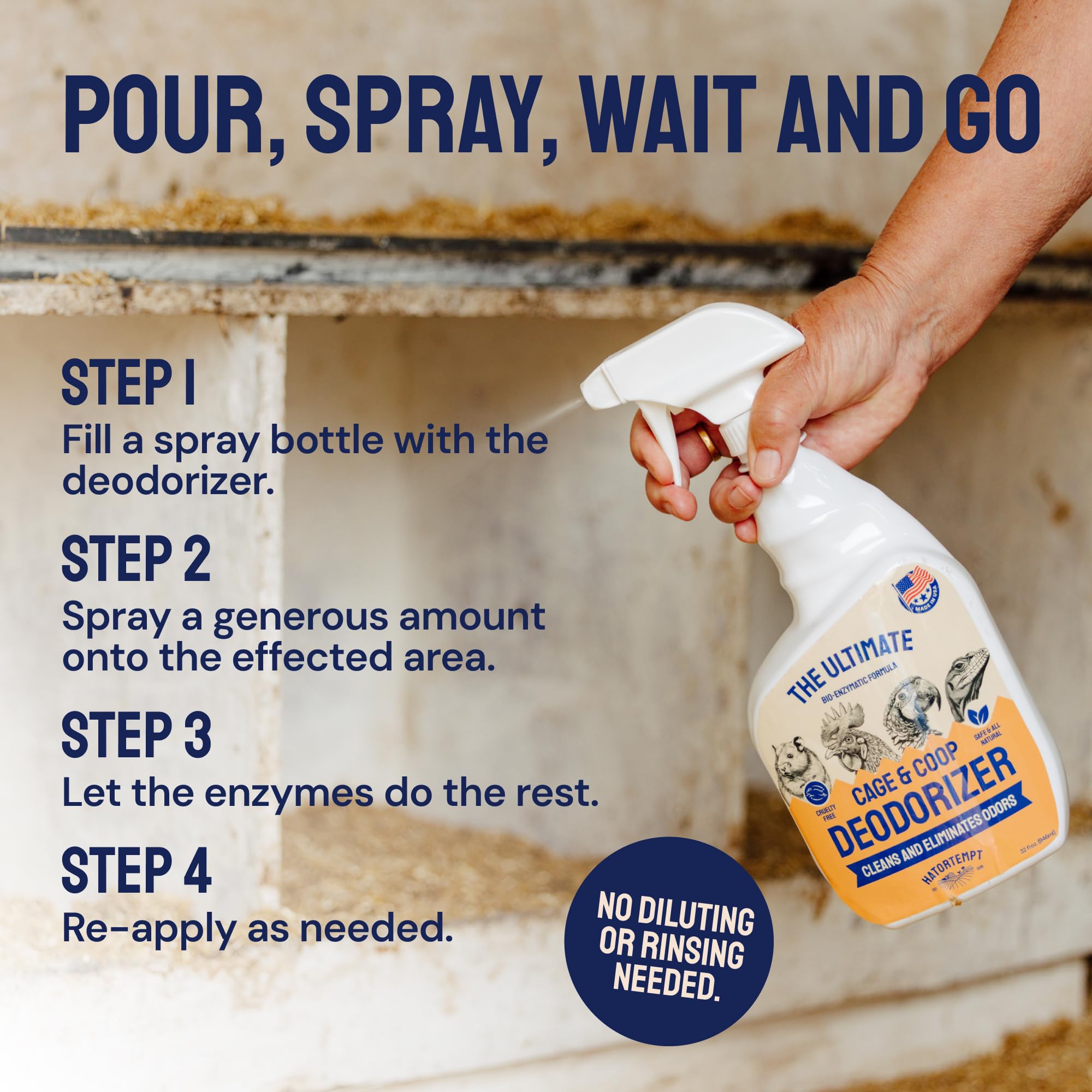 Hatortempt Chicken Coop Deodorizer & Cleaner Spray - 32 fl oz, Unscented - Ammonia Control Odor Eliminator & Coop Refresher for Chickens