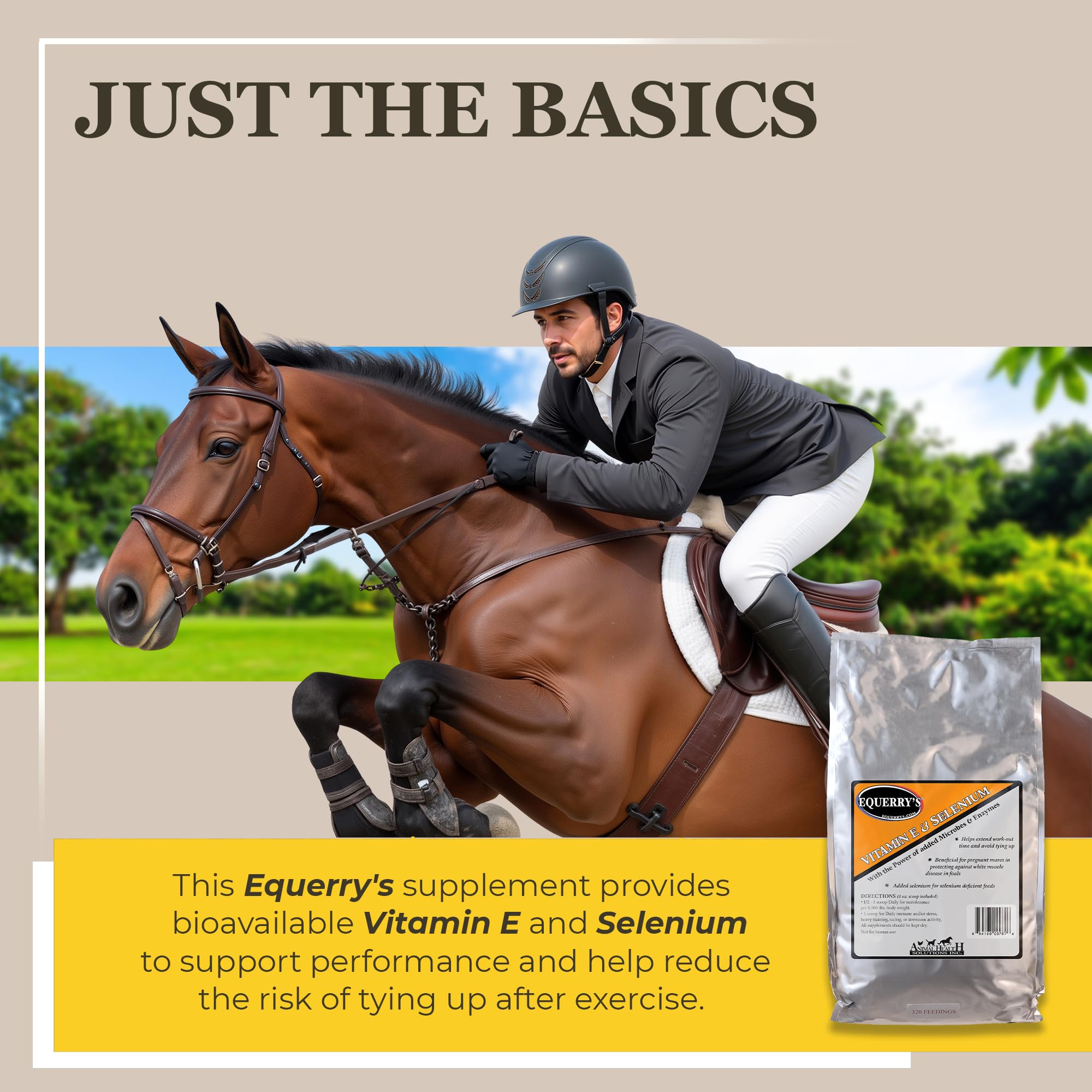 Equerry's Selenium and Vitamin E Supplement for Horses | Muscle Health & Antioxidant Support Horse Supplement | Meal Form | 20Ib Bag