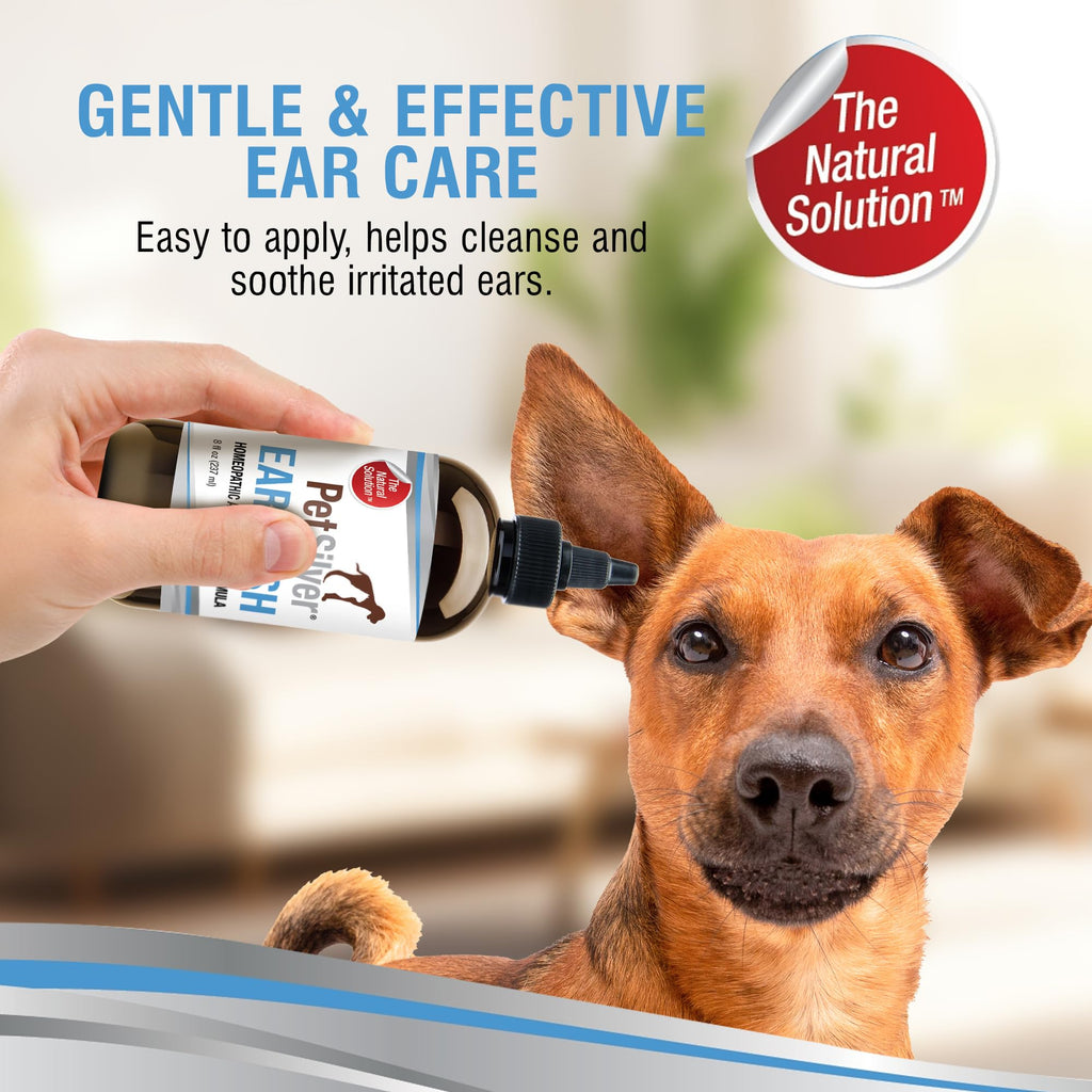 PetSilver Dog Ear Cleaner Solution – Gentle Ear Wash for Dogs and Cats with Chelated Silver – Otic Rinse Formula Targets Wax Buildup, Smelly Odor, and Itchy or Irritated Areas - Made in USA - 8 fl oz