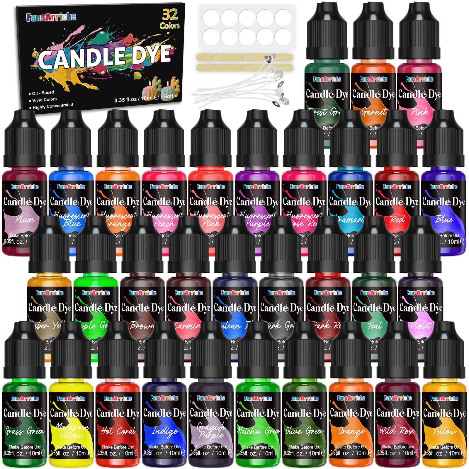 FansArriche Candle Dye - 18 Colors Liquid Oil-Based Dye for Candle Wax, Vivid Candle Color for DIY Candle Making, Highly Concentrated Natural Candle Color