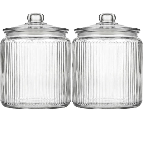 1 Gallon Glass Cookie Jar with Lid – Glass Jar with Lid - Airtight Food Storage Container for Cookies, Candy, Flour, Dog Treats – Clear Large Kitchen Jar for Pantry - Glass Containers with Lids