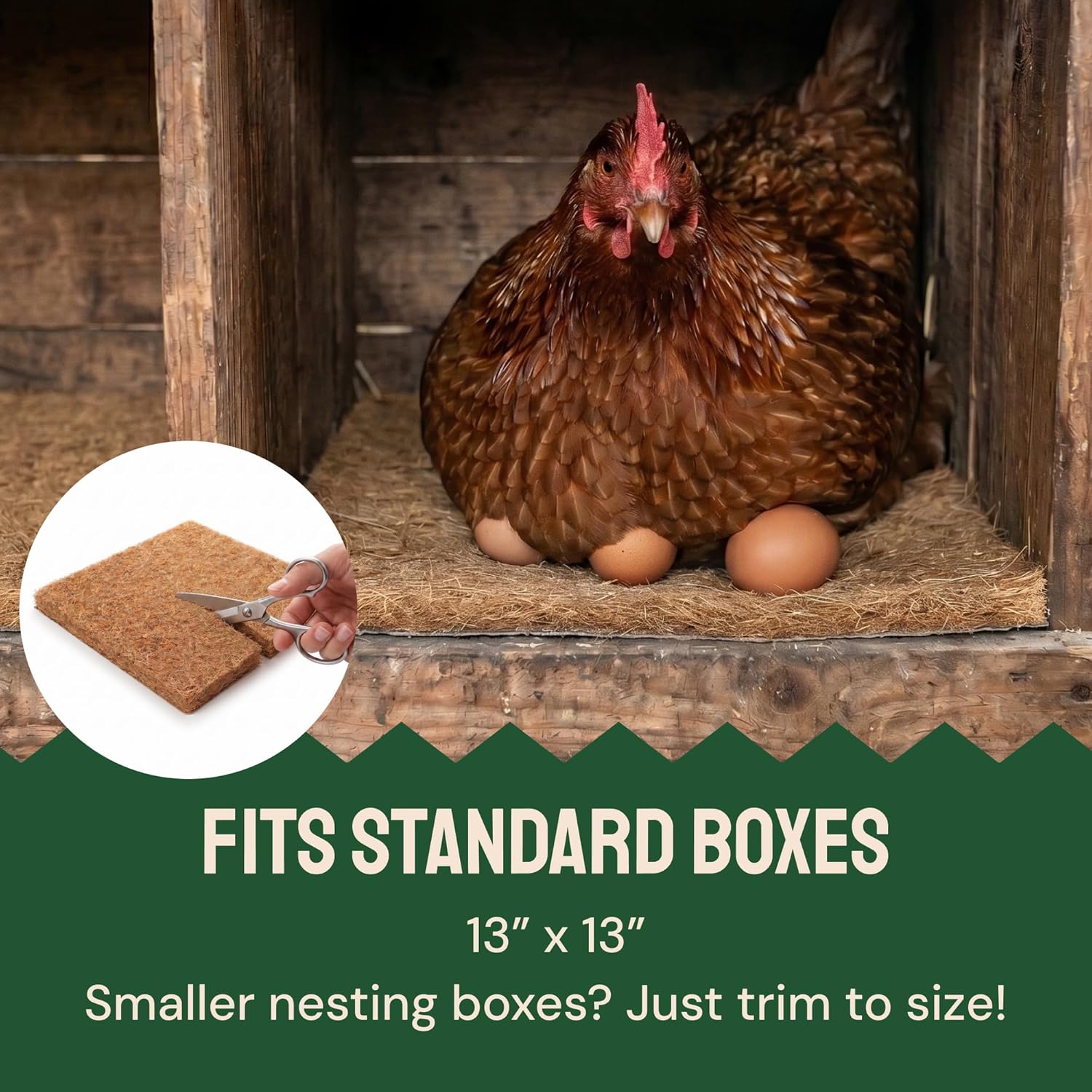 Hatortempt Chicken Nesting Pads for Laying Hens - Coconut Coir - Ammonia Absorbing Nesting Box Pads for Chicken Coop - 13x13, 10 Pack of Liners
