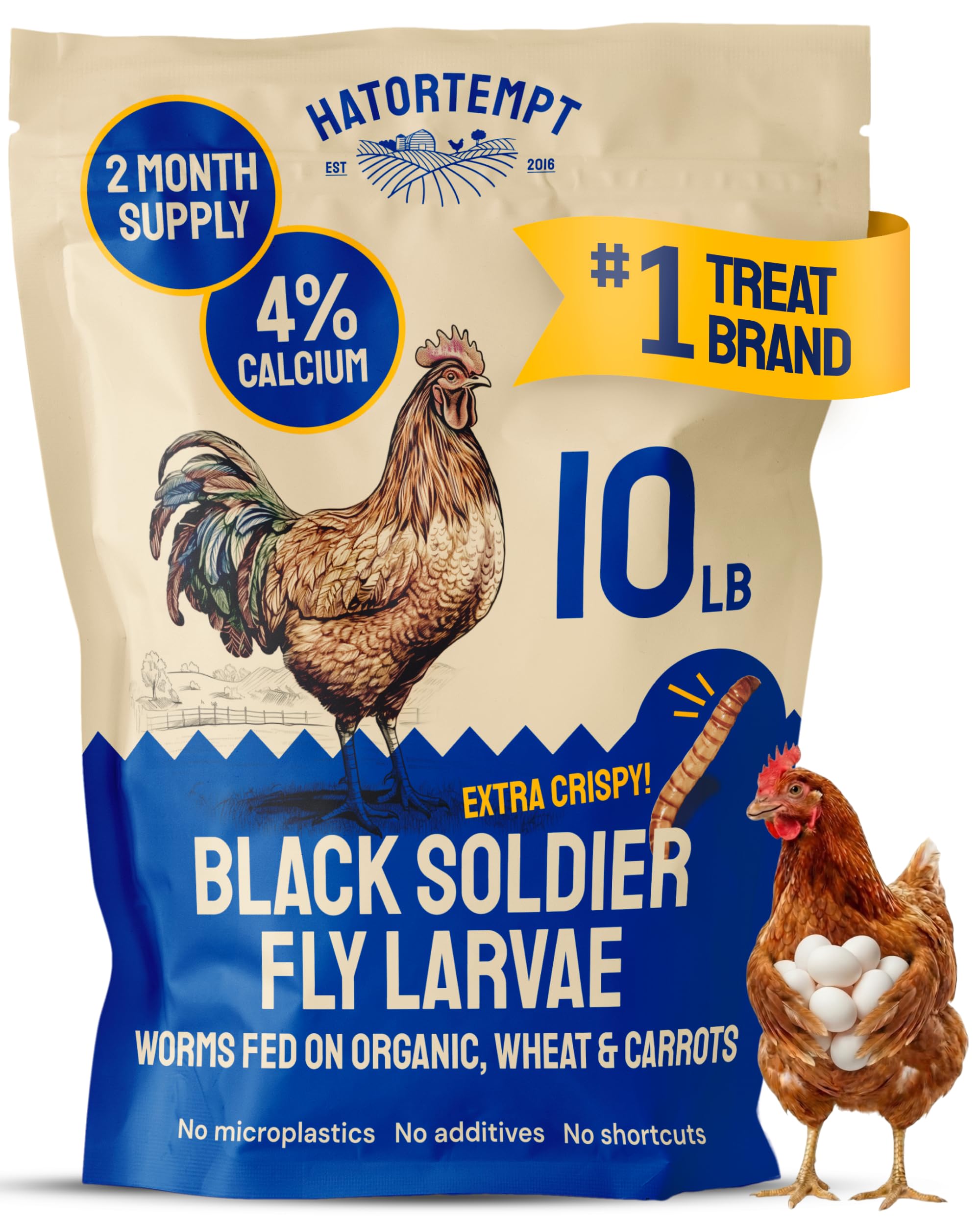 Hatortempt 10lbs Black Soldier Fly Larvae for Chickens - 114X More Calcium Than Mealworms for Chickens - High Protein Worms - Feed Treats for Laying Hens, Quails and Ducks