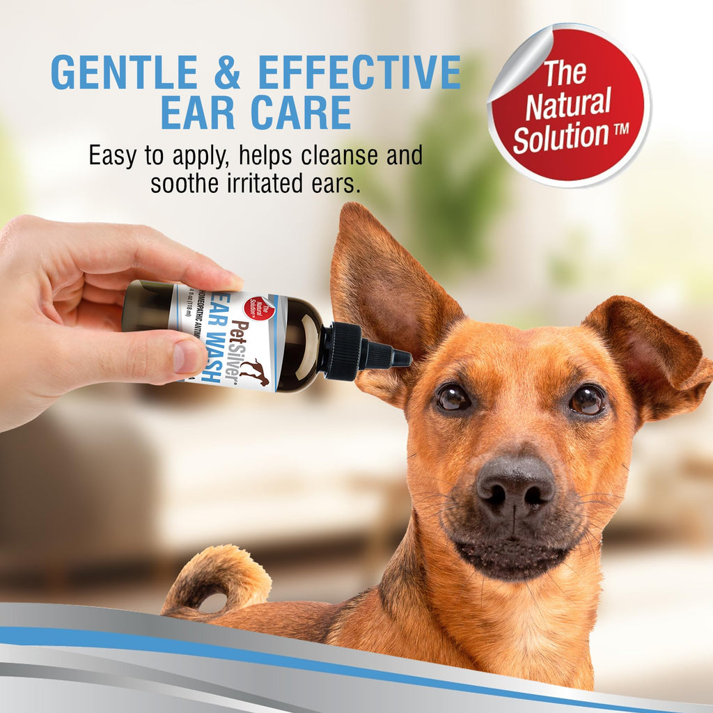 PetSilver Dog Ear Cleaner Solution – Gentle Ear Wash for Dogs and Cats with Chelated Silver – Otic Rinse Formula Targets Wax Buildup, Smelly Odor, and Itchy or Irritated Areas - Made in USA - 8 fl oz