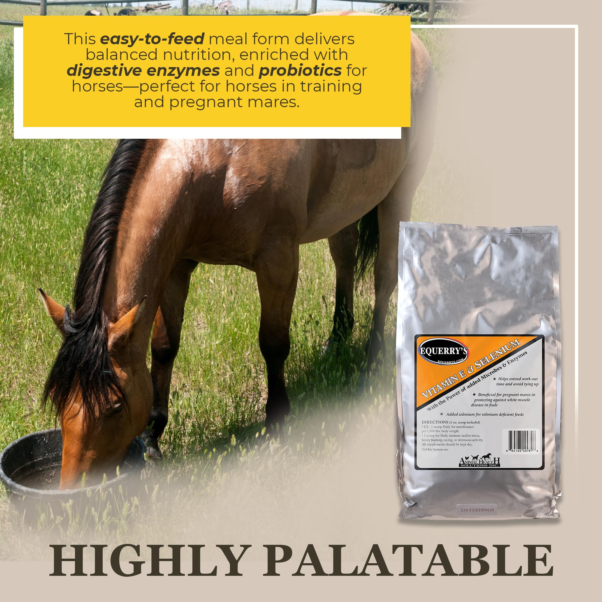 Equerry's Selenium and Vitamin E Supplement for Horses | Muscle Health & Antioxidant Support Horse Supplement | Meal Form | 20Ib Bag