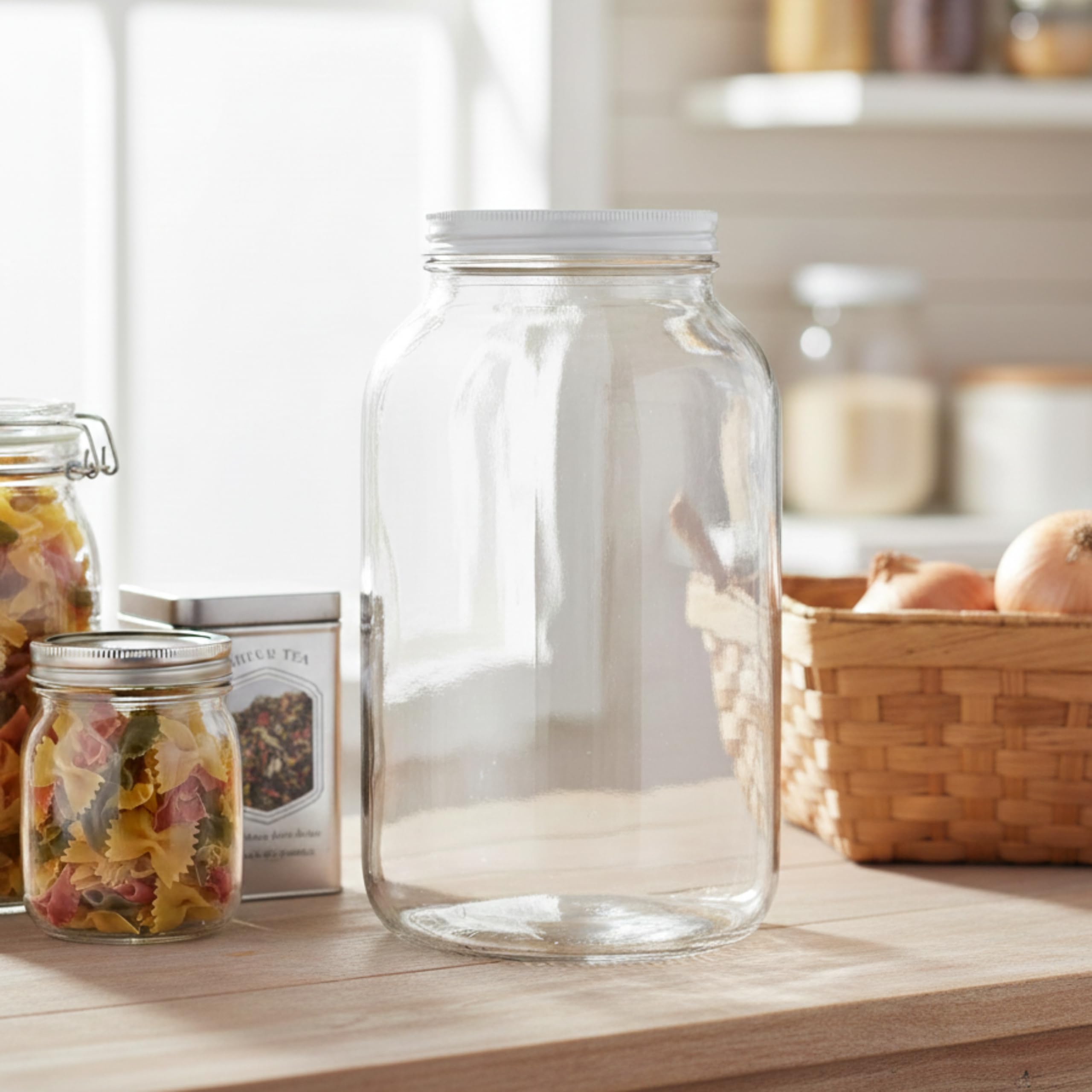 kitchentoolz 1 Gallon Glass Jar with Lid – Gallon Mason Wide Mouth Large Glass Jar for Fermenting, Pickling, Canning, Fermentation Jar, Kombucha, and Food Storage – 1 Gallon Jar Made in USA