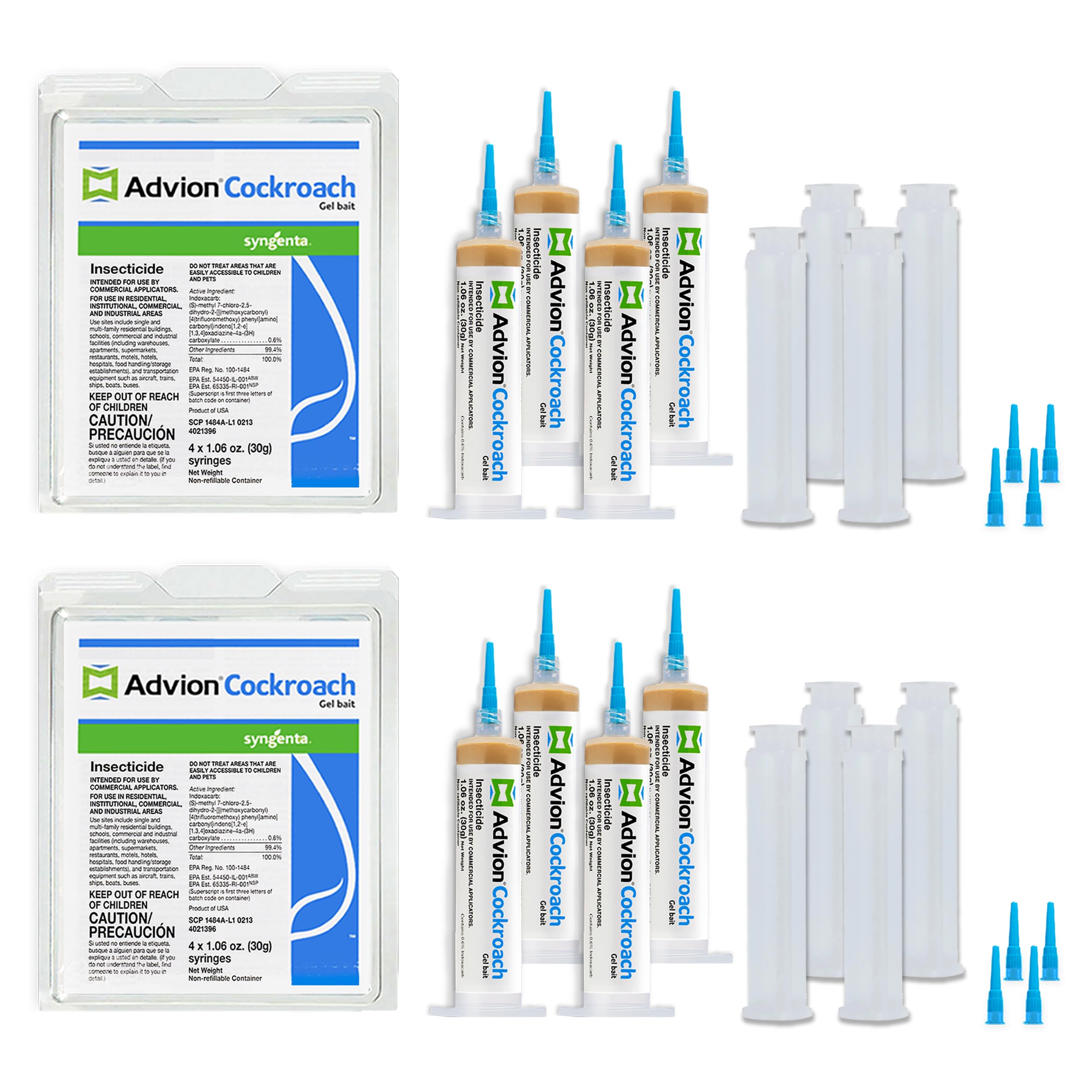 Advion Cockroach Gel Bait, 4 Tubes x 30-Grams, 4 Plunger and 4 Tips, German Roach Insect Pest Control, Indoor and Outdoor Use, Roach Killer Gel for American, German and Other Major Cockroach Species