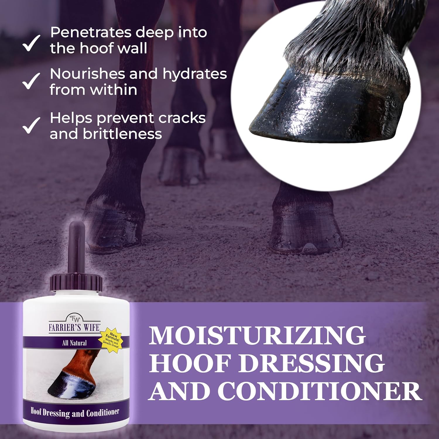 Farrier’s Wife Hoof Dressing & Conditioner for Horses – 30 oz Bottle with Brush | Seals in Moisture for Strong, Crack-Resistant Hooves | Petroleum-Free Horse Hoof Care