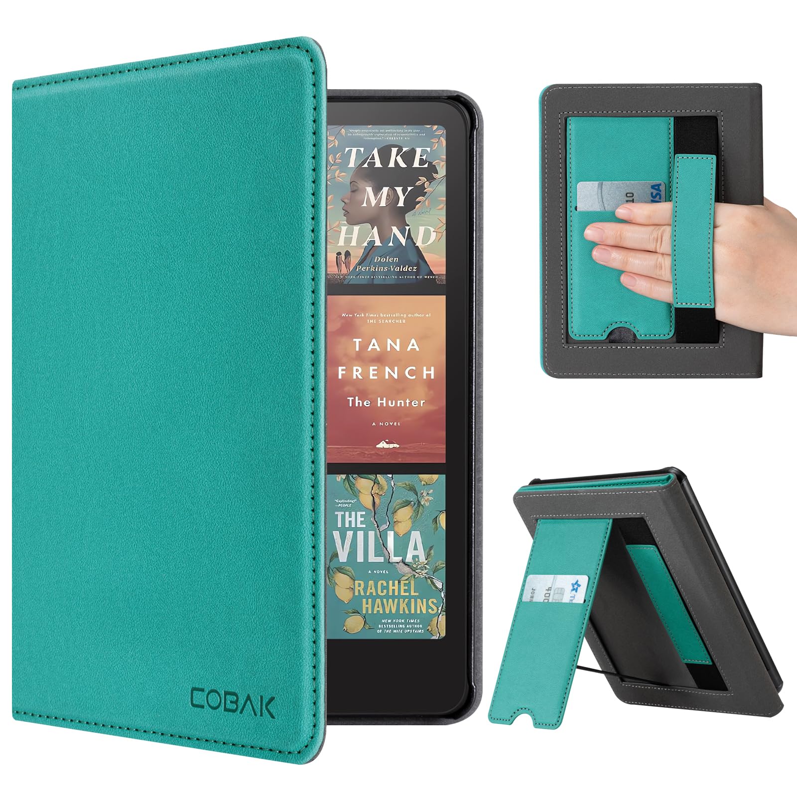 CoBak Case with Stand for Kindle Paperwhite 12th Gen 2024 Released (7") & Kindle Colorsoft Signature Edition - Durable PU Leather Cover with Auto Sleep Wake, Card Slot, Hand Strap Feature, Sage Green
