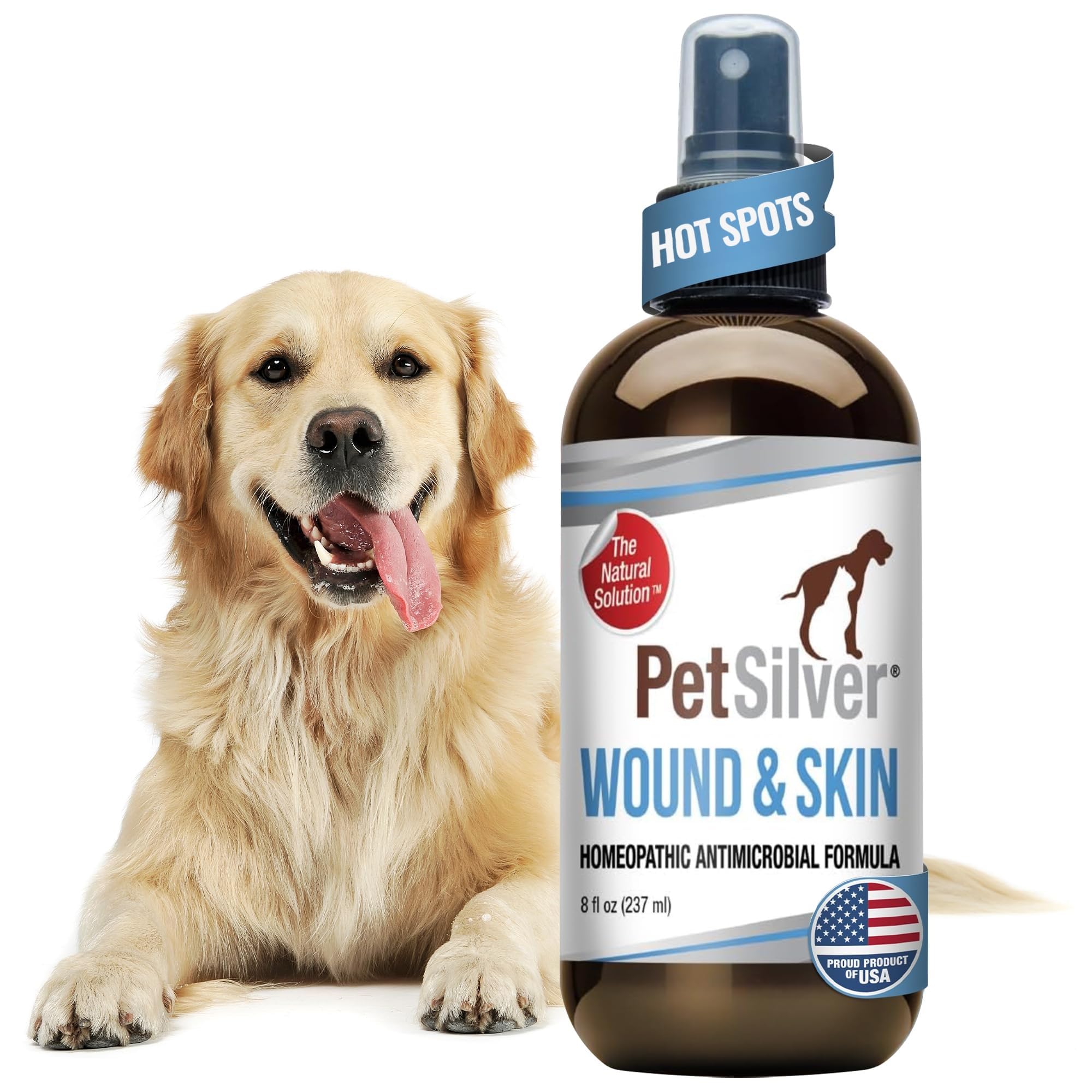 PetSilver Antibacterial Wound & Skin Spray | Dog Hot Spot Treatment & Cat Wound Spray | Chelated Silver Skin Soother for Rashes & Sores | Dog Wound Care & Itch Spray - 4 fl oz
