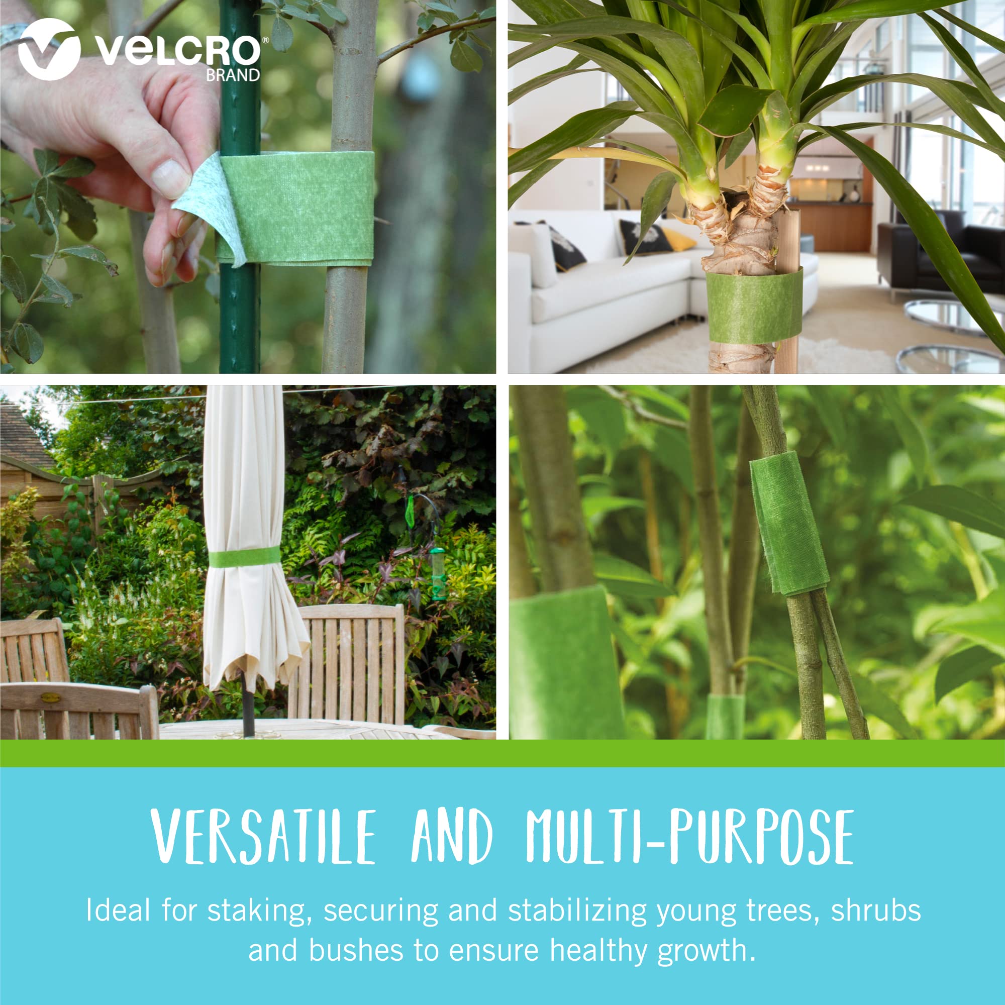 VELCRO Brand VEL-30071-USA ONE-WRAP Garden Ties | Plant Supports for Effective Growing | Strong Grips are Reusable and Adjustable | Cut-to-Length, 50 ft x 1/2 in, Green-Recycled Plastic