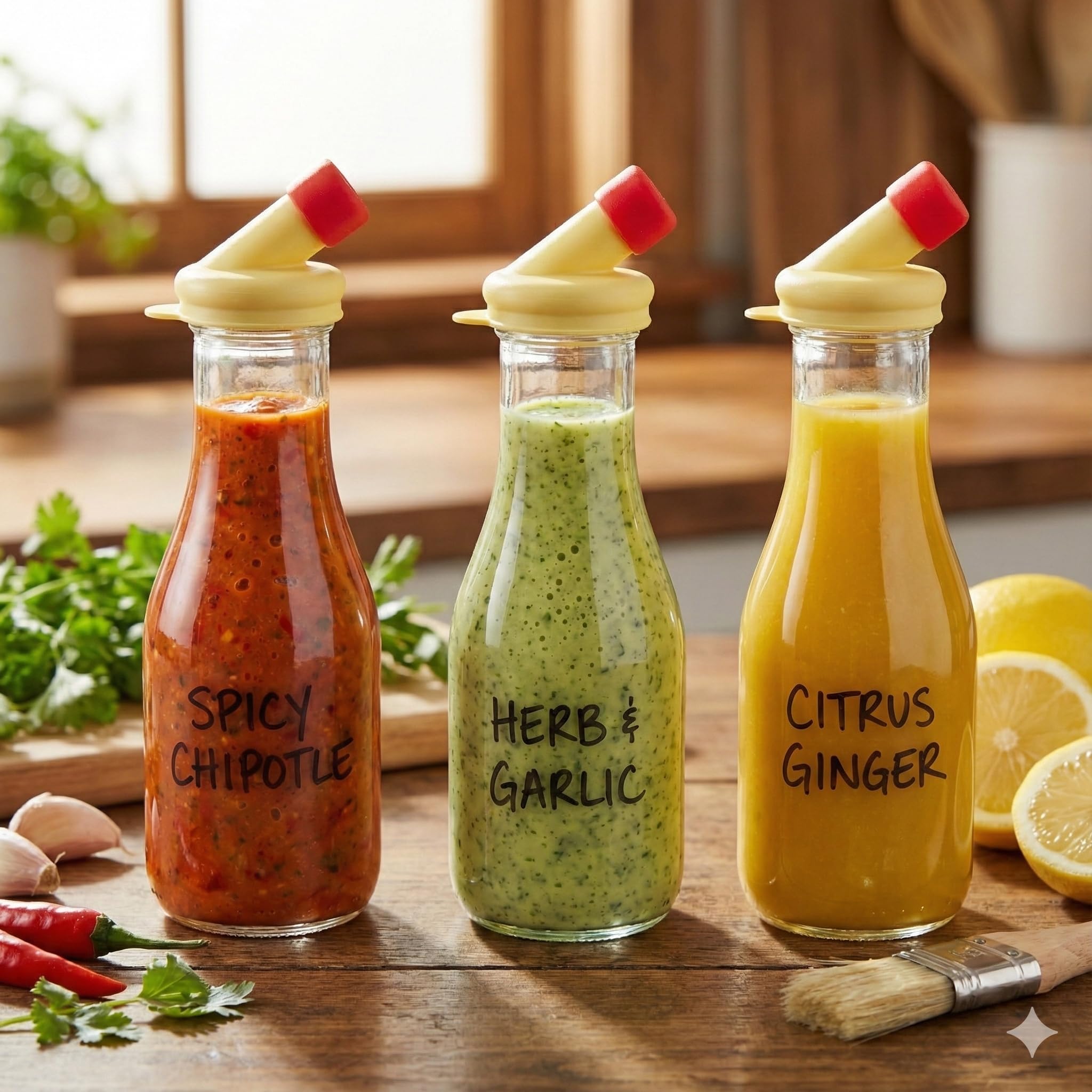 kitchentoolz 32oz Salad Dressing Shaker Bottle – Tall Glass Bottle Salad Dressing Dispenser Container with Tamper-Proof Lid – Ideal for Marinades and Sauces – 1 Pack
