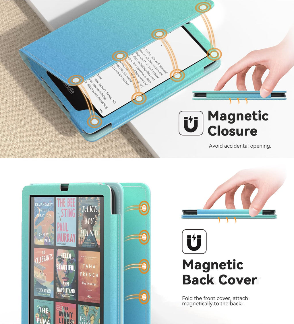 MoKo Case for 7"/6.8" Kindle Paperwhite(12th/11th Generation-2024/2021) and Kindle Colorsoft Signature Edition, Slim PU Shell Cover Case with Auto-Wake/Sleep for Kindle Paperwhite 2024, Flowers