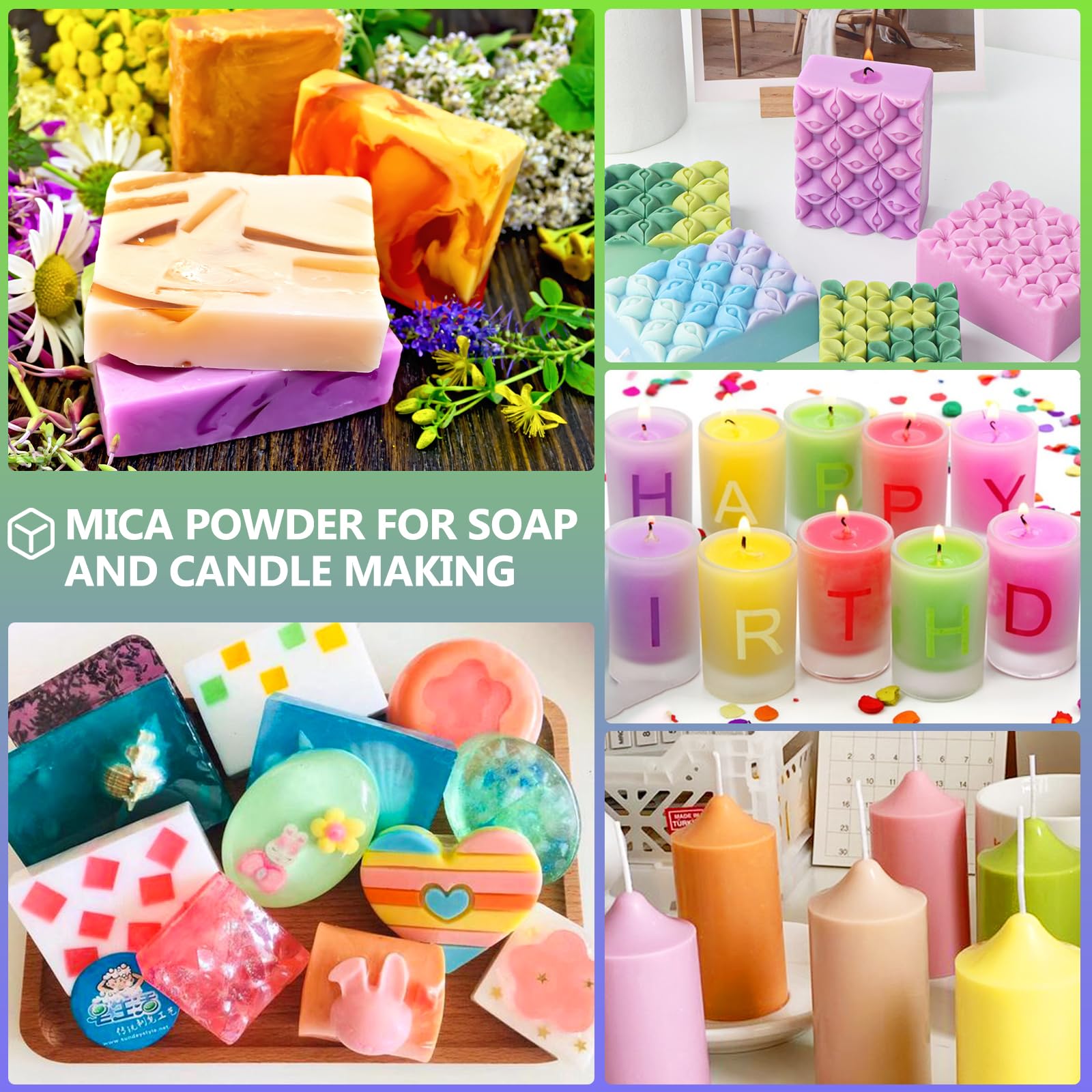 CHANGTIKEJI Mica Powder，24 Colors - 10g/Bottle of Natural Pigment Powder for Epoxy Resin，Soap Making，Candle Making,Lip Gloss,Car Freshies,Dye,Nail Polish,Bath Bombs