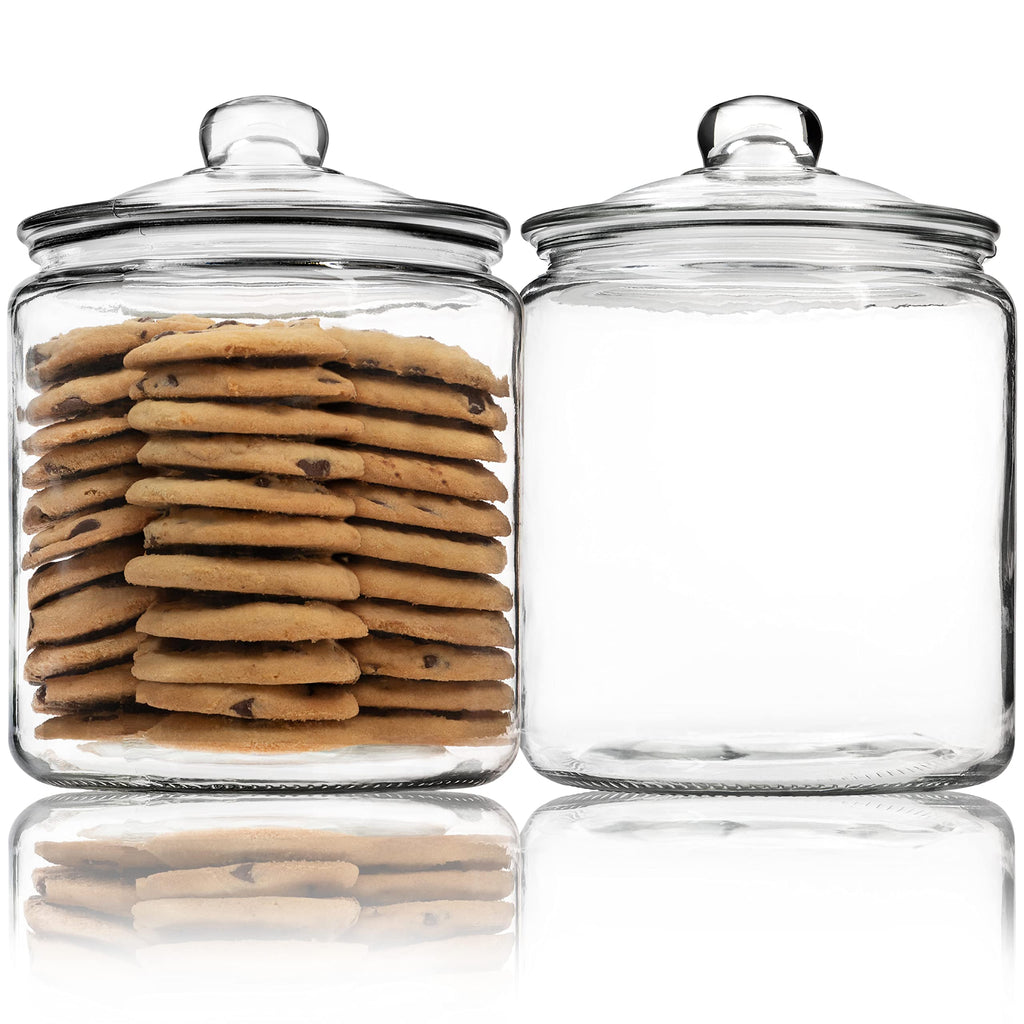 1 Gallon Glass Cookie Jar with Lid – Glass Jar with Lid - Airtight Food Storage Container for Cookies, Candy, Flour, Dog Treats – Clear Large Kitchen Jar for Pantry - Glass Containers with Lids