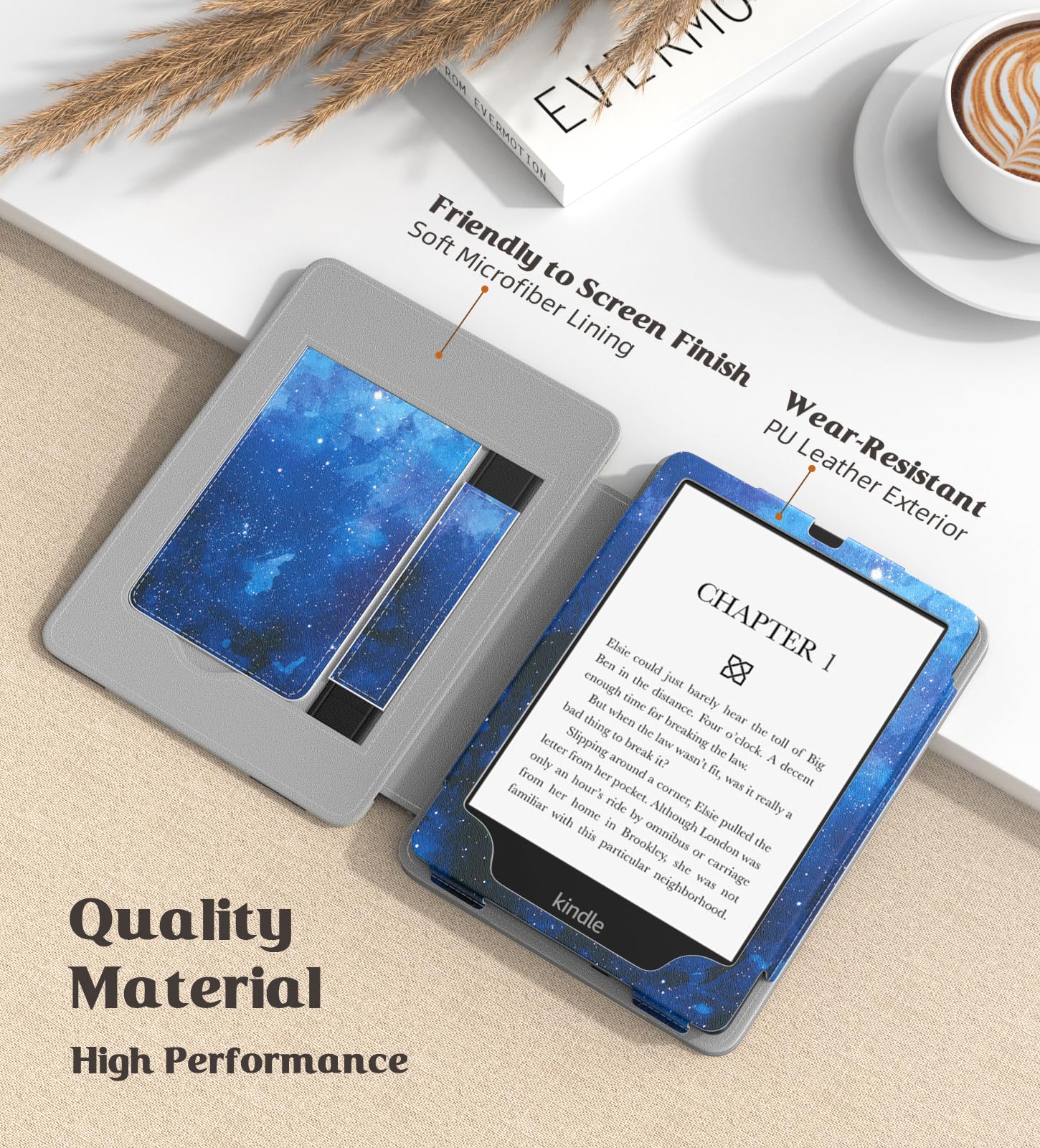 MoKo Case for 7"/6.8" Kindle Paperwhite(12th/11th Generation-2024/2021) and Kindle Colorsoft Signature Edition, Slim PU Shell Cover Case with Auto-Wake/Sleep for Kindle Paperwhite 2024, Flowers