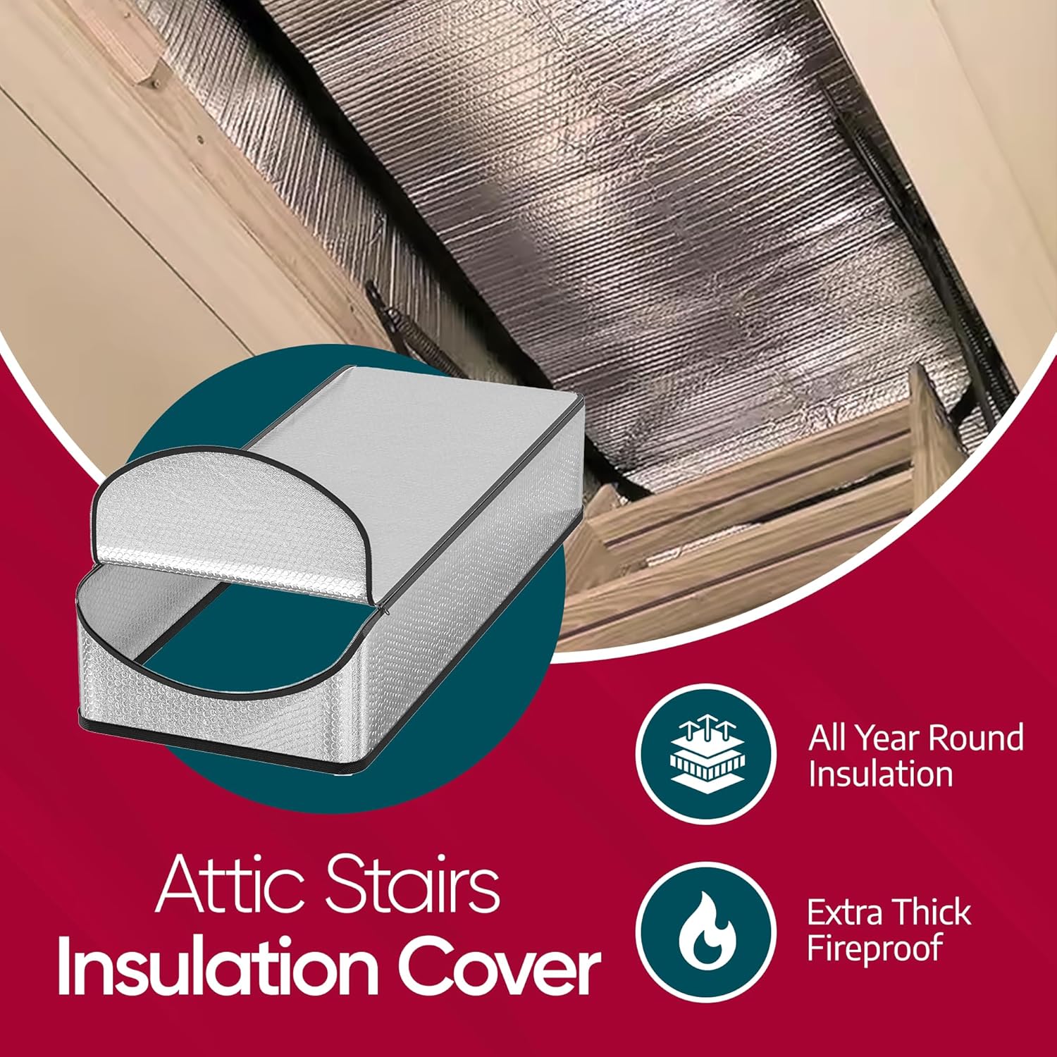 Attic Door Insulation Cover for Pull Down Ladder or Stair 25" x 54" x 11"- R-Value 15.6 Extra Thick Fire Proof Attic Tent Stairway Insulator with Easy Installation, Door Seal Hatch by Miloo