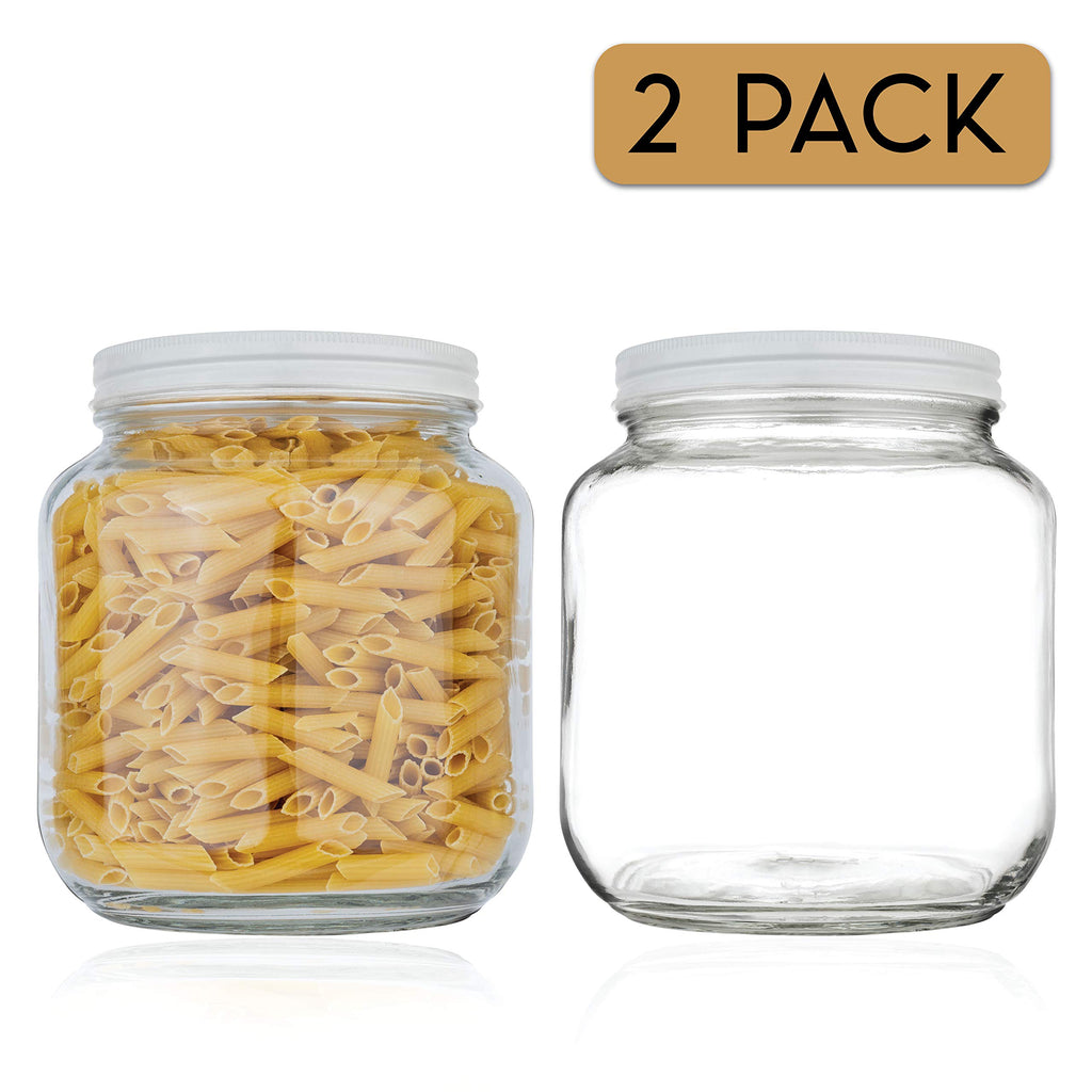 kitchentoolz Half Gallon Glass Large Mason Jar Wide Mouth with Airtight Metal Lid - 1/2 Gallon Mason Jars - BPA-Free Glass Jar with Lid - Dishwasher Safe Made in USA