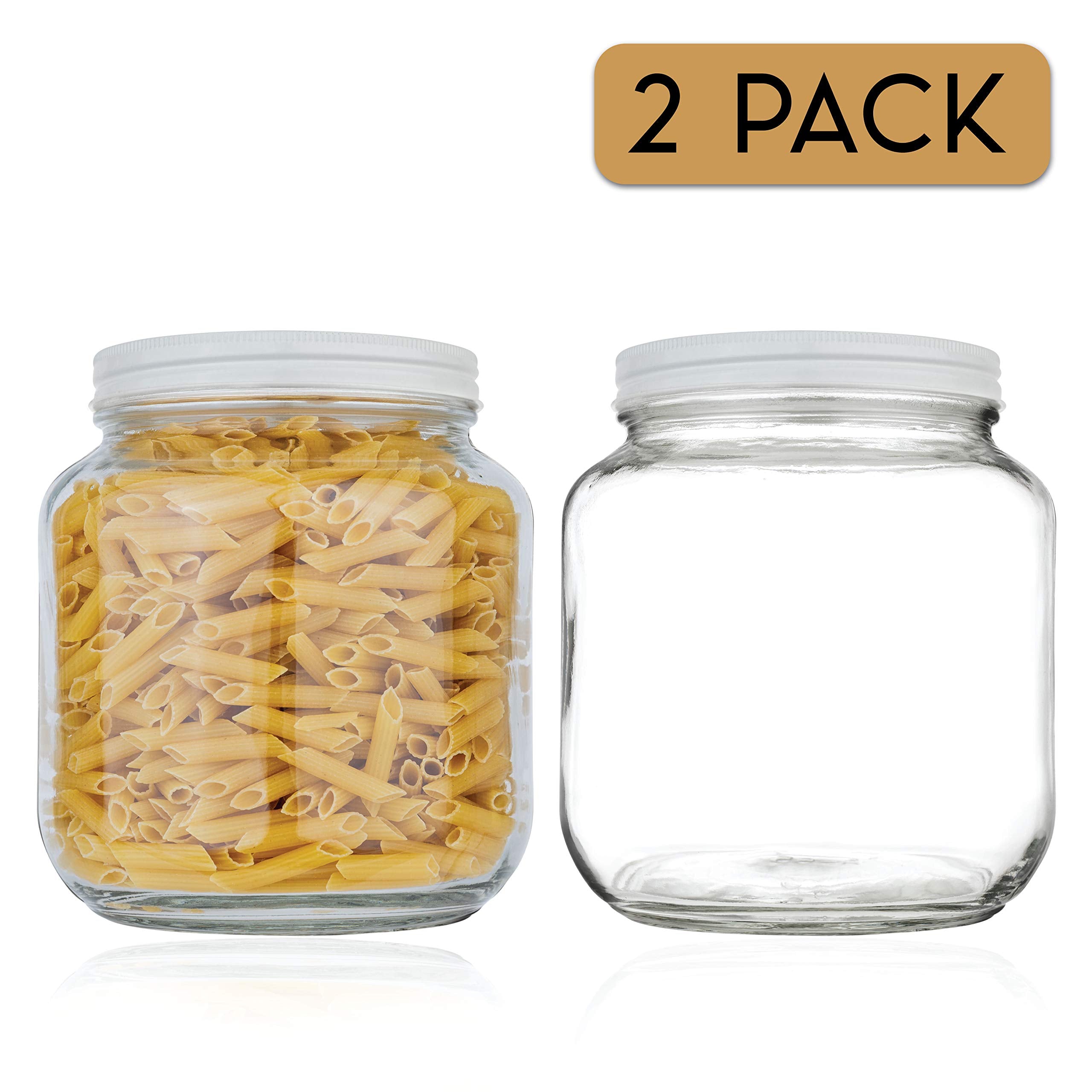 kitchentoolz Half Gallon Glass Large Mason Jar Wide Mouth with Airtight Metal Lid - 1/2 Gallon Mason Jars - BPA-Free Glass Jar with Lid - Dishwasher Safe Made in USA