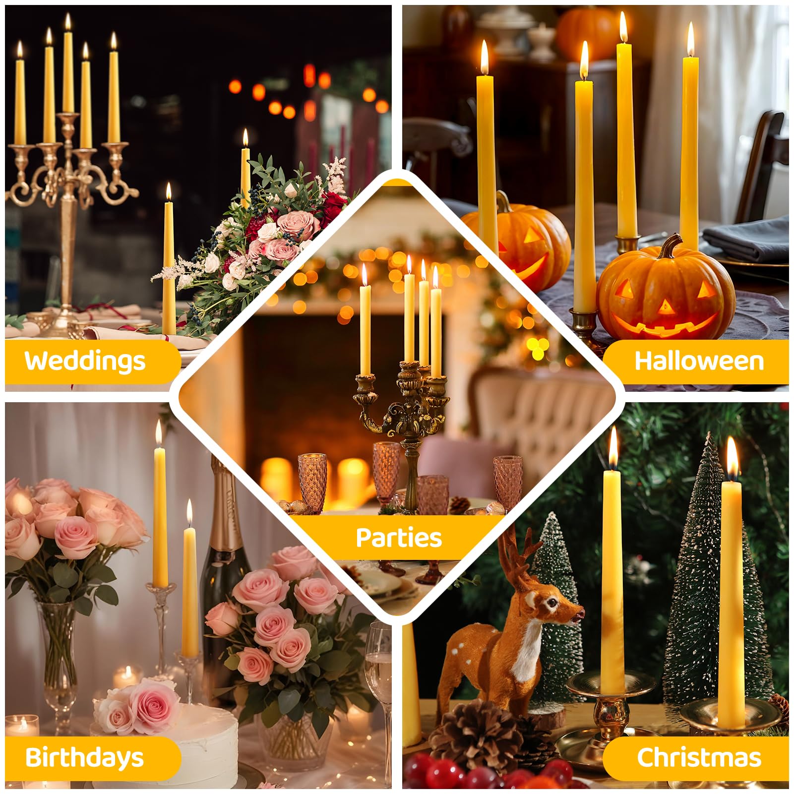 12 Pack Beeswax Taper Candles,8in Dripless Pure Beeswax Candles Non Toxic,8 Hours Long Burning 100% Natural Candle Sticks,Smokeless and Unscented Bees Wax Candle for Home,Prayer,Tall Tapered