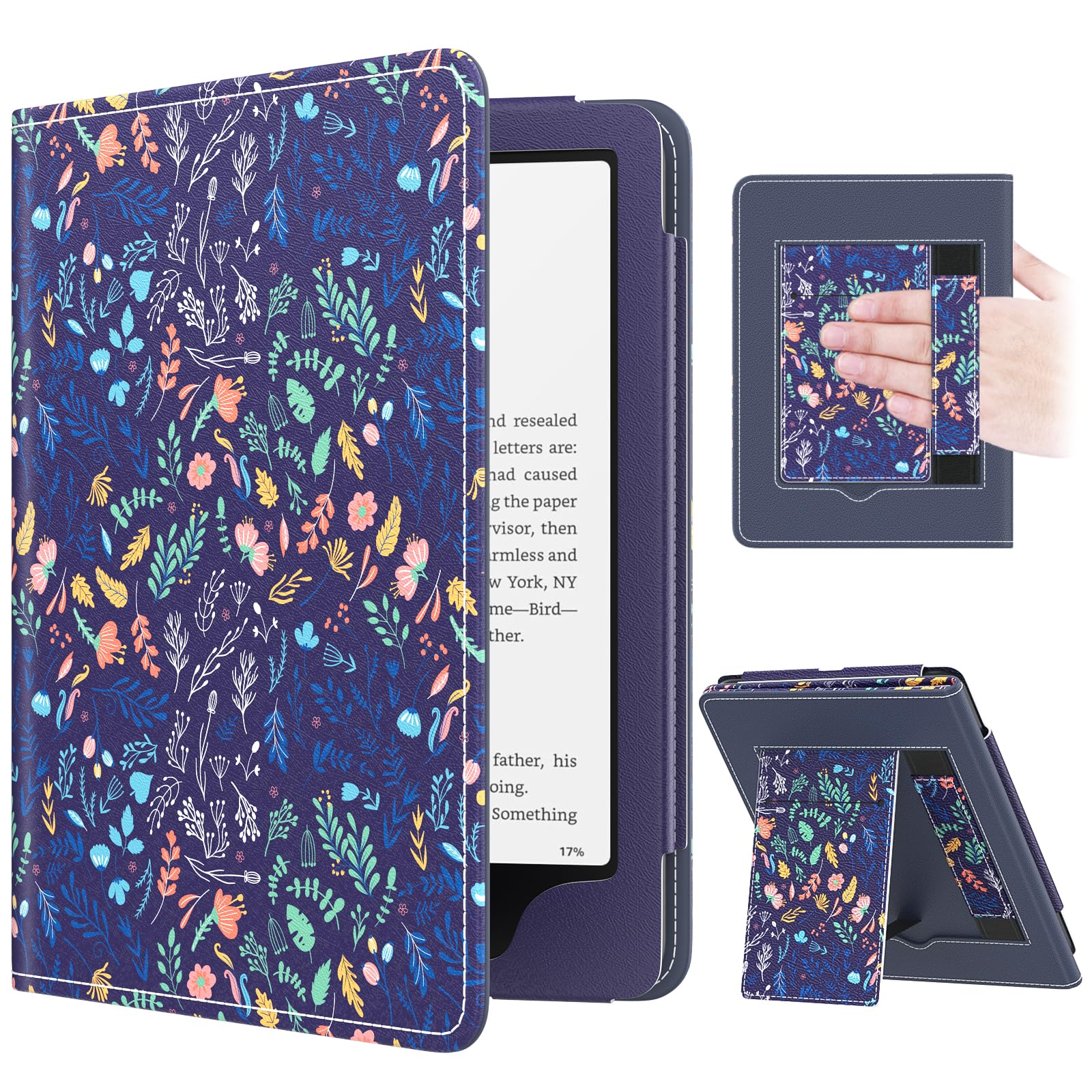 MoKo Case for 7"/6.8" Kindle Paperwhite(12th/11th Generation-2024/2021) and Kindle Colorsoft Signature Edition, Slim PU Shell Cover Case with Auto-Wake/Sleep for Kindle Paperwhite 2024, Flowers