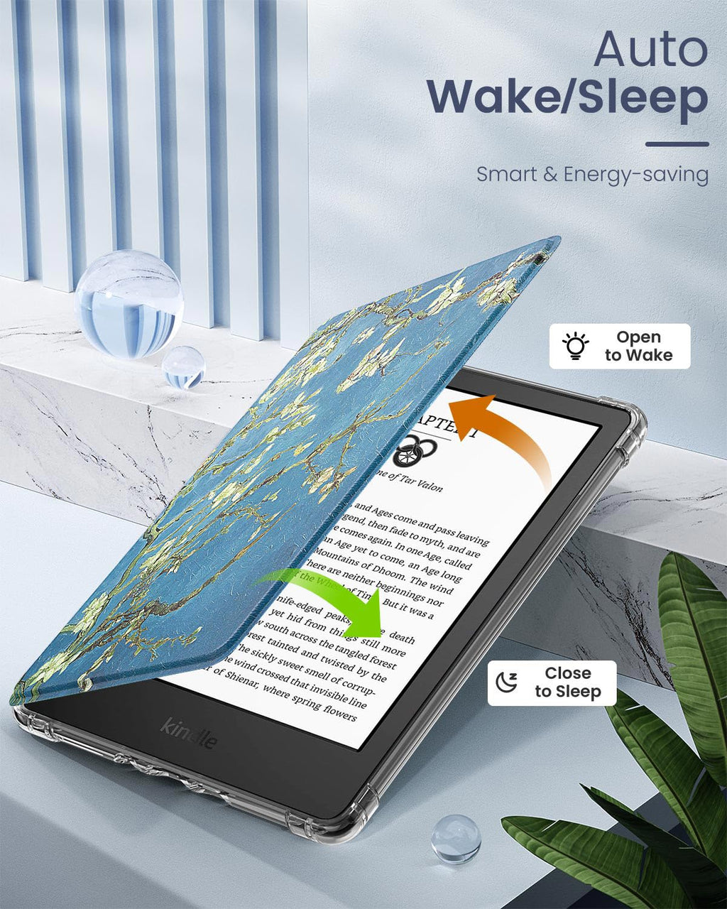 MoKo Case for 6" Kindle (11th Generation-2024/2022 Release), Ultra Clear Soft Flexible Transparent TPU Back Cover Light Shell with Auto Wake/Sleep for Kindle 11th Generation 2024, White Blue Floral
