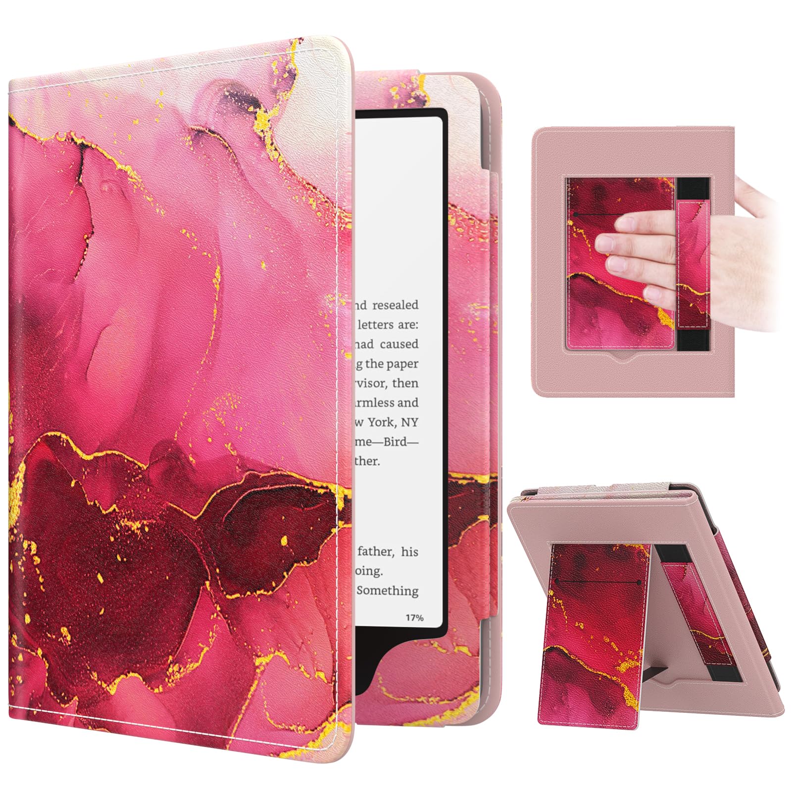 MoKo Case for 7"/6.8" Kindle Paperwhite(12th/11th Generation-2024/2021) and Kindle Colorsoft Signature Edition, Slim PU Shell Cover Case with Auto-Wake/Sleep for Kindle Paperwhite 2024, Flowers