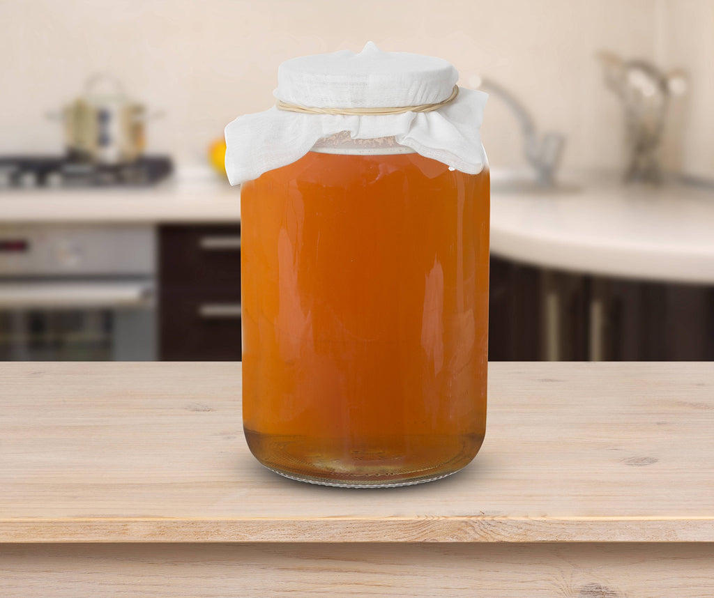 kitchentoolz 1 Gallon Glass Wide Mouth Kombucha Brewing Mason Jar - Home Brewing and Fermenting Kit with Cotton Cloth Filter, Rubber Band and Plastic Lid (1 Jar)