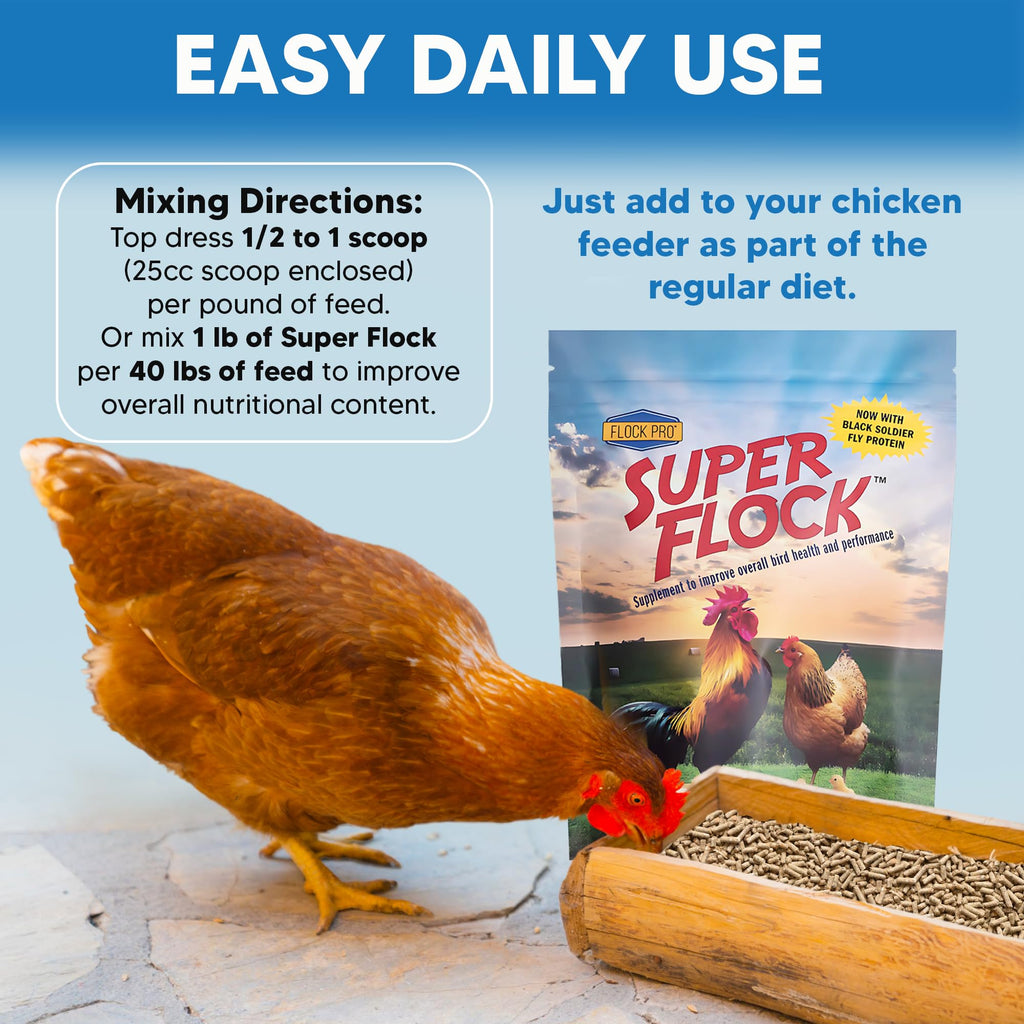 Super Flock Pro Boost Probiotic - Probiotics, Vitamins, Minerals and Electrolytes for Chickens | Chicken Vitamins and Supplements for All Poultry + 1lb