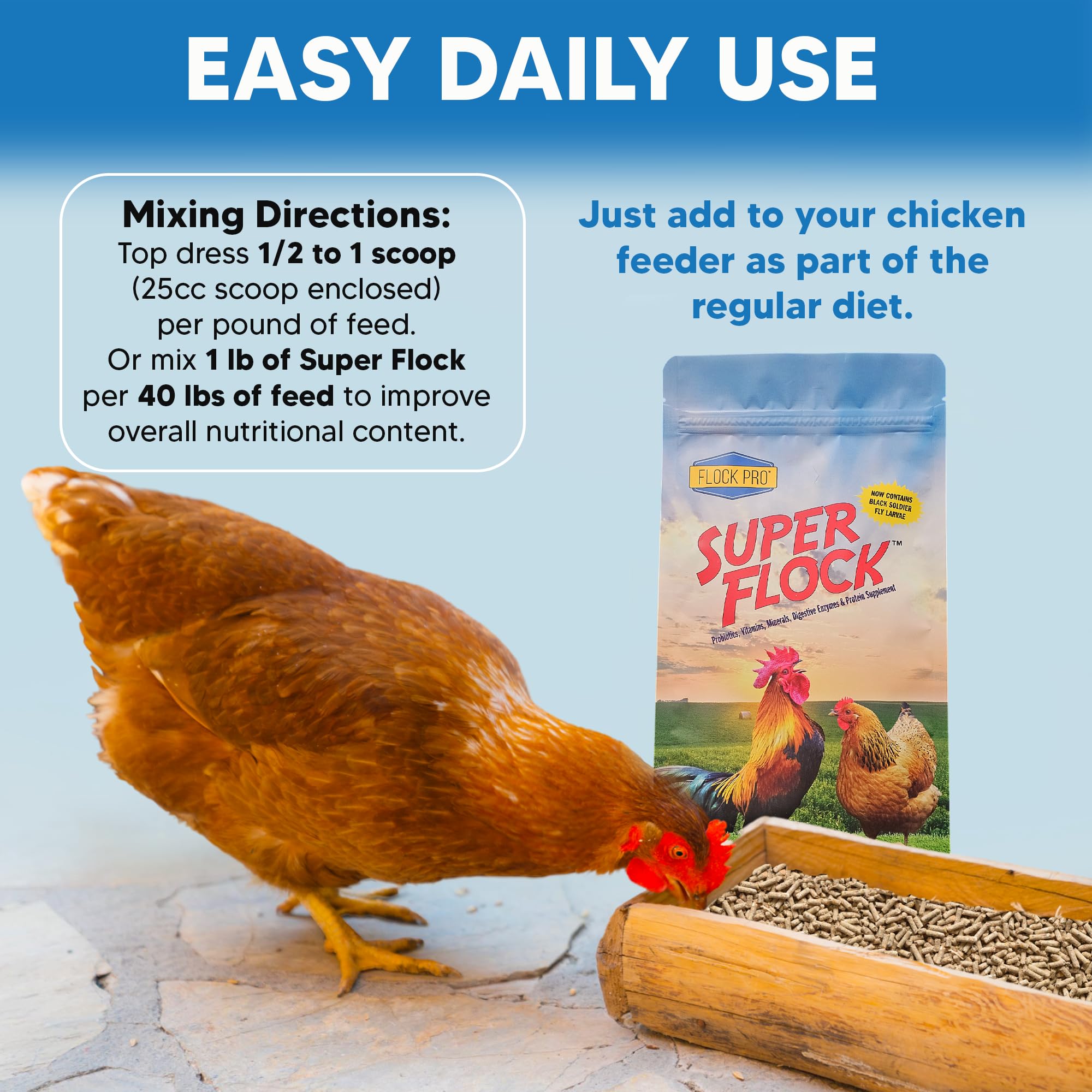 Super Flock Pro Boost Probiotic - Probiotics, Vitamins, Minerals and Electrolytes for Chickens | Chicken Vitamins and Supplements for All Poultry + 1lb