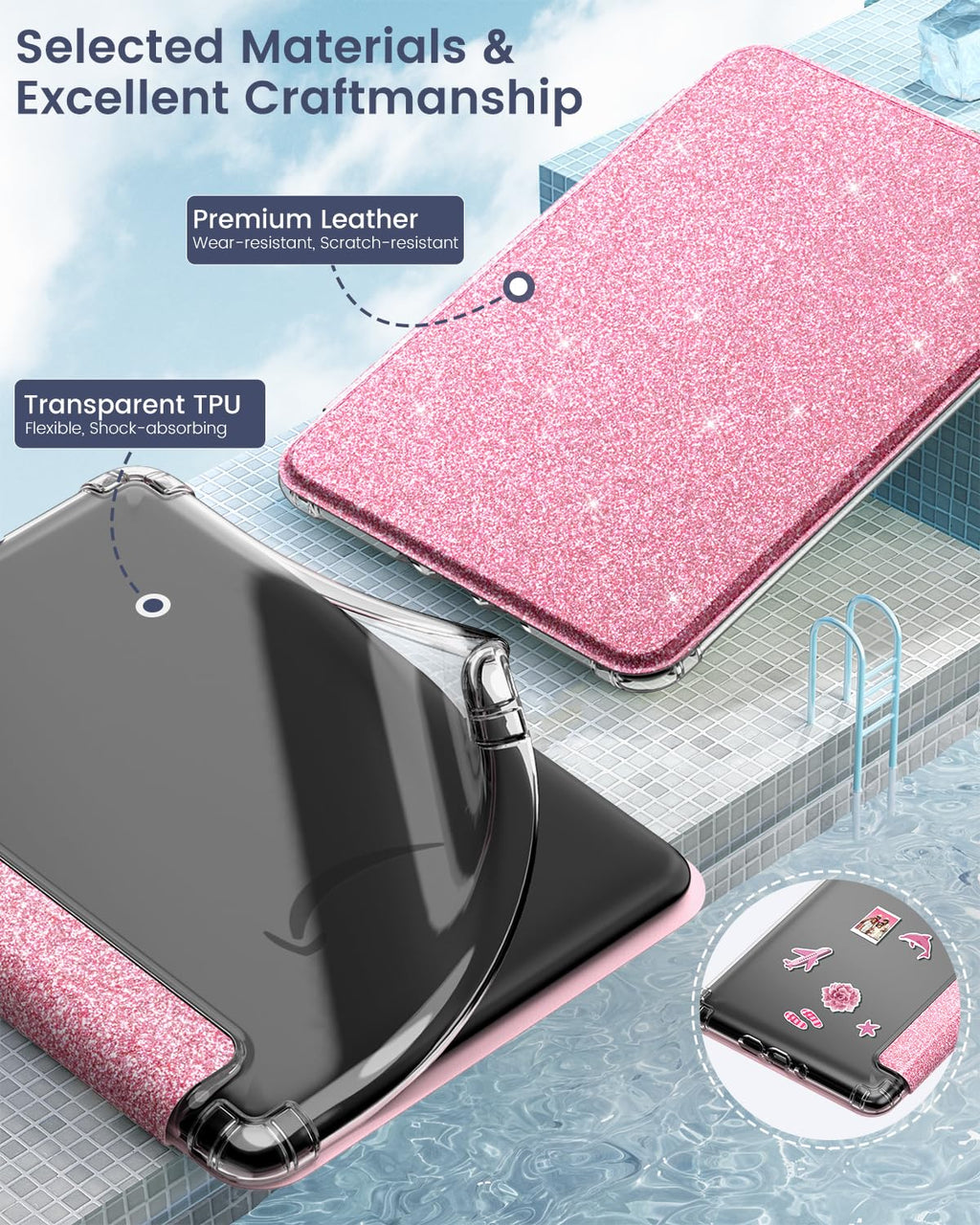 MoKo Case for 6" Kindle (11th Generation-2024/2022 Release), Ultra Clear Soft Flexible Transparent TPU Back Cover Light Shell with Auto Wake/Sleep for Kindle 11th Generation 2024, White Blue Floral
