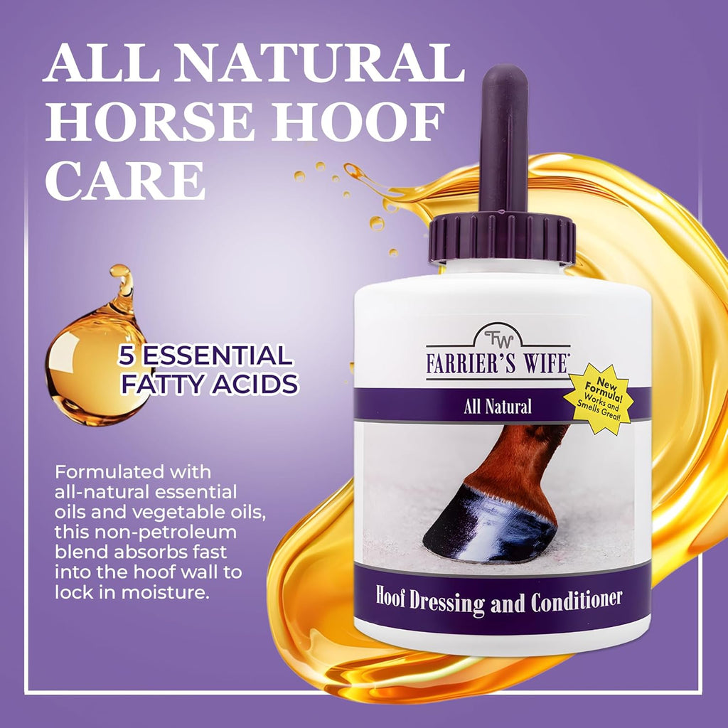 Farrier’s Wife Hoof Dressing & Conditioner for Horses – 30 oz Bottle with Brush | Seals in Moisture for Strong, Crack-Resistant Hooves | Petroleum-Free Horse Hoof Care