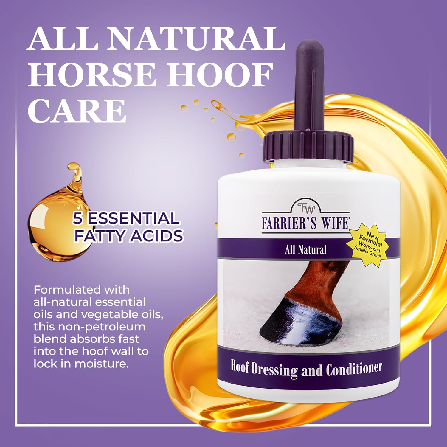 Farrier’s Wife Hoof Dressing & Conditioner for Horses – 30 oz Bottle with Brush | Seals in Moisture for Strong, Crack-Resistant Hooves | Petroleum-Free Horse Hoof Care