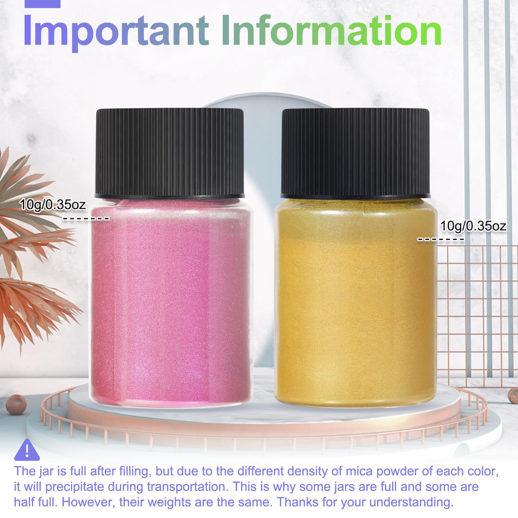 CHANGTIKEJI Mica Powder，24 Colors - 10g/Bottle of Natural Pigment Powder for Epoxy Resin，Soap Making，Candle Making,Lip Gloss,Car Freshies,Dye,Nail Polish,Bath Bombs