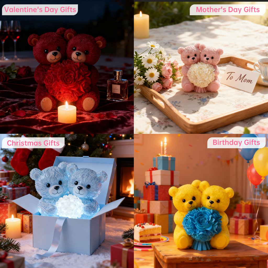 2PCS 3D Rose Bear Wax Candle Mold,Teddy Bear Candle Making Molds,Cute Epoxy Resin Molds,Ornament for DIY Wax Candles Art Craft Cake Chocolate Soap Mold Home Decor Valentine Gifts Birthday Gift