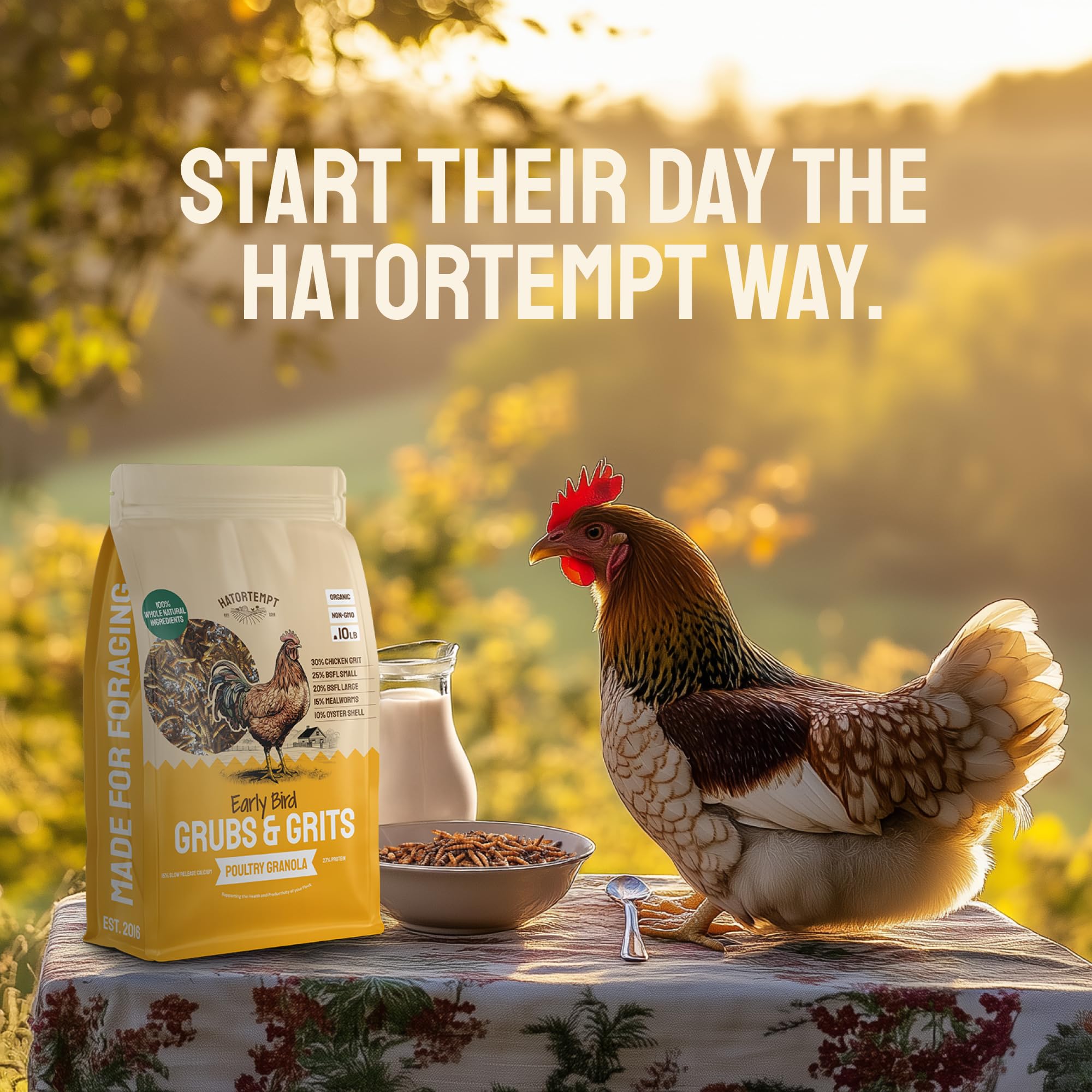 Hatortempt Grubs & Grits Chicken Feed Supplement - 5lb - with Chicken Grit, Mealworms, Black Fly Larvae and Oyster Shells - 21% Protein and 15% Calcium