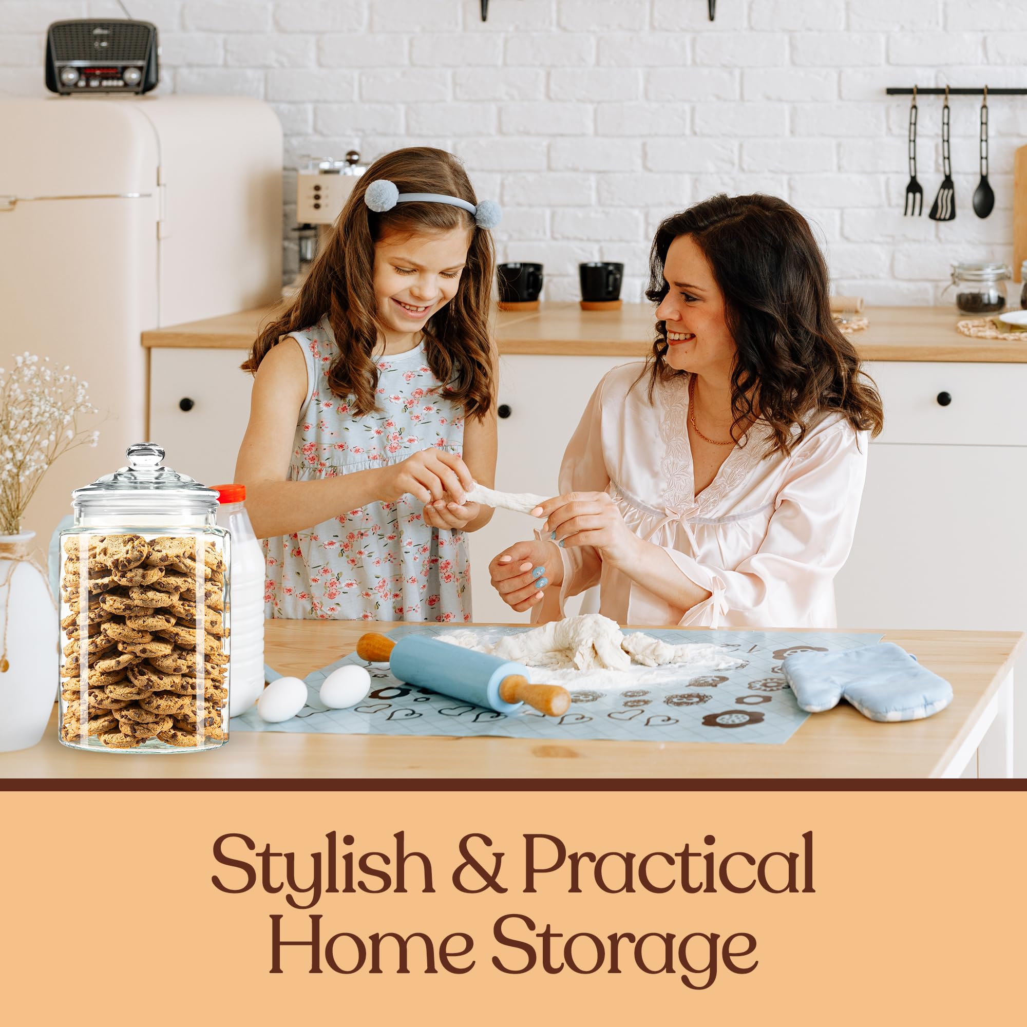 2-Gallon Tall Glass Cookie Jar with Airtight Lid – Large Kitchen Canister for Cookies, Sugar, Flour, and Dog Treats