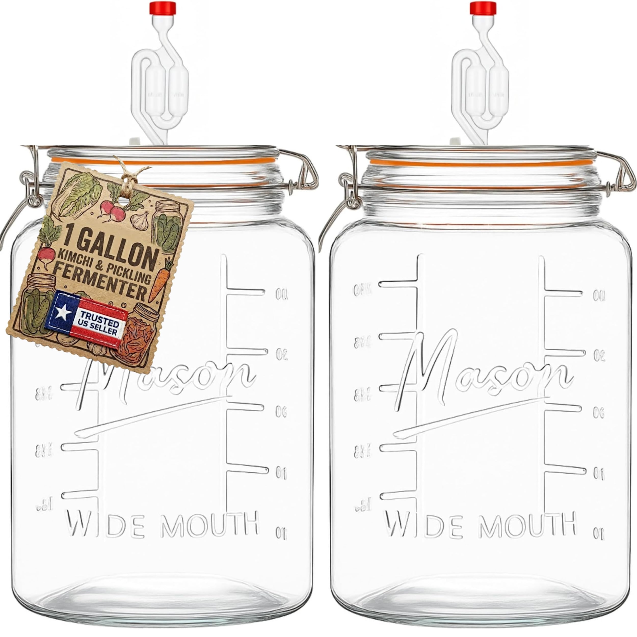 kitchentoolz 1-Gallon Mason Glass Fermenting Jar with Airlock Lid – Wide Mouth with Ounce & Milliliter Markings for Mead, Kombucha, Beer, Wine & Pickling