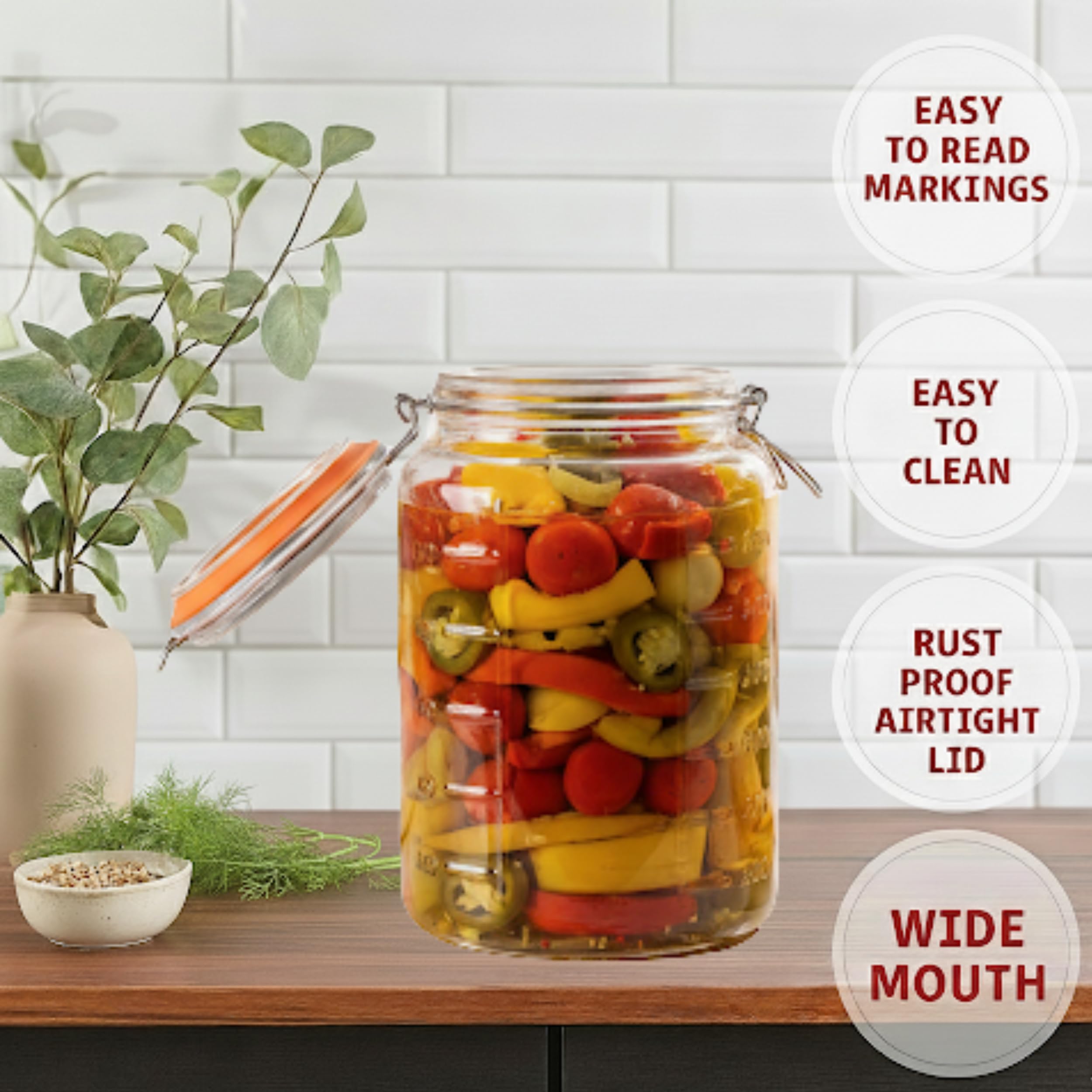 kitchentoolz 1-Gallon Mason Glass Fermenting Jar with Airlock Lid – Wide Mouth with Ounce & Milliliter Markings for Mead, Kombucha, Beer, Wine & Pickling