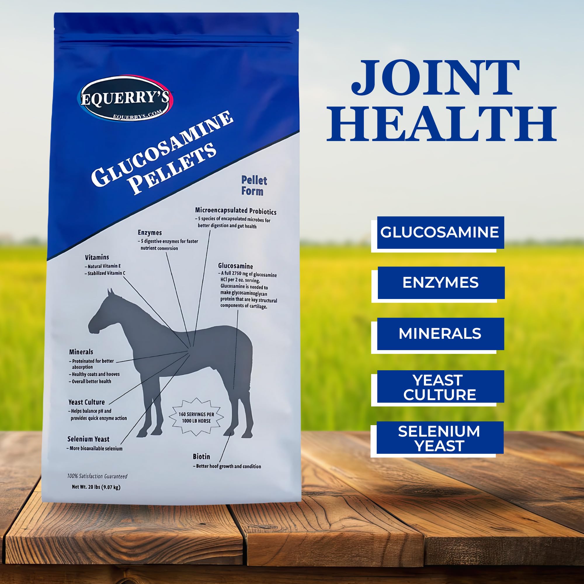 Equerry's Glucosamine Pellets - Joint Support for Horses with Probiotics, Digestive Enzymes, Vitamins, and Minerals - Made in USA - 5lb