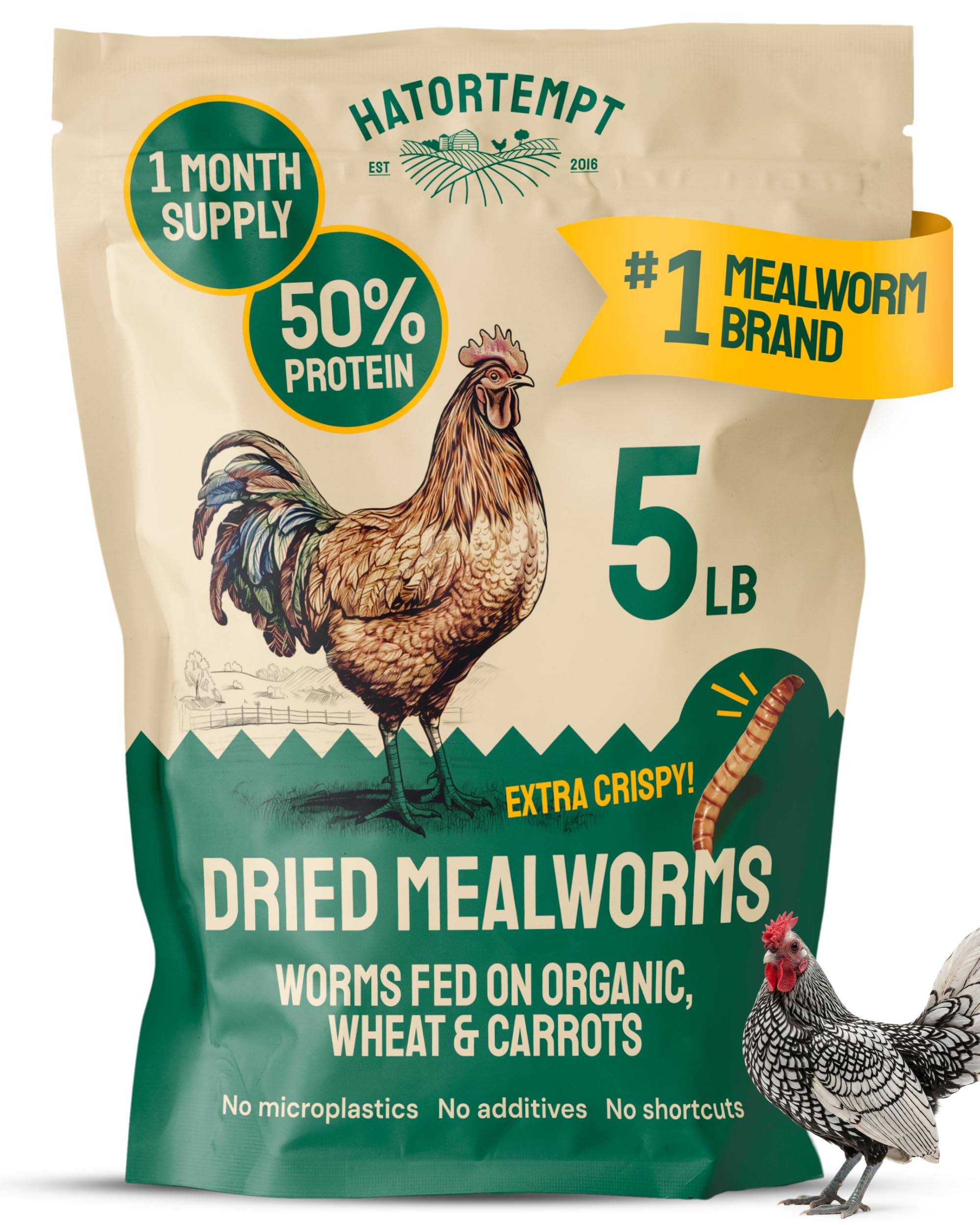 Hatortempt Bulk Dried Mealworms - 10 Lb Bag - Dried Mealworms for Chickens, Ducks & Wild Birds - High-Protein Chicken Feed & Bird Food